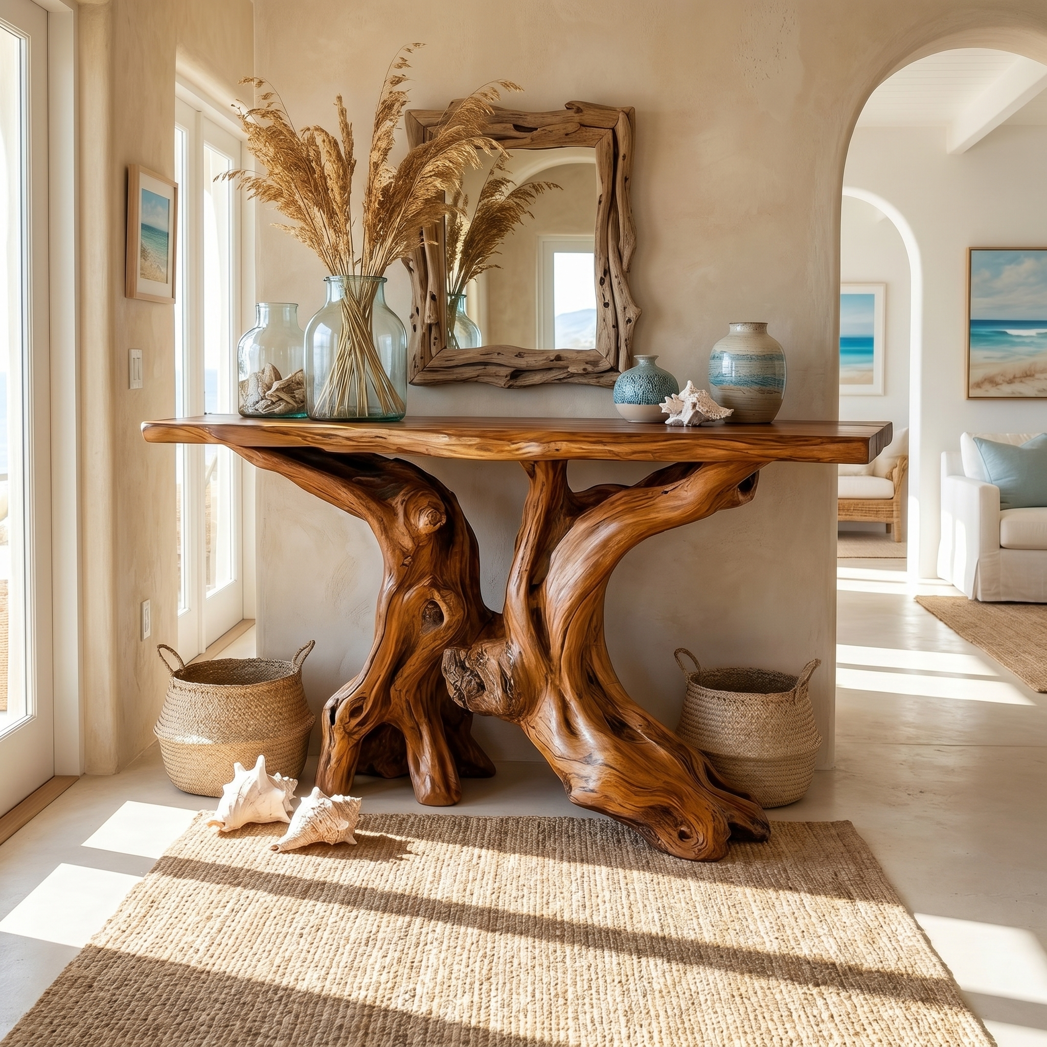 Mid Century Organic Wood Console Table Entryway SINLSACS433