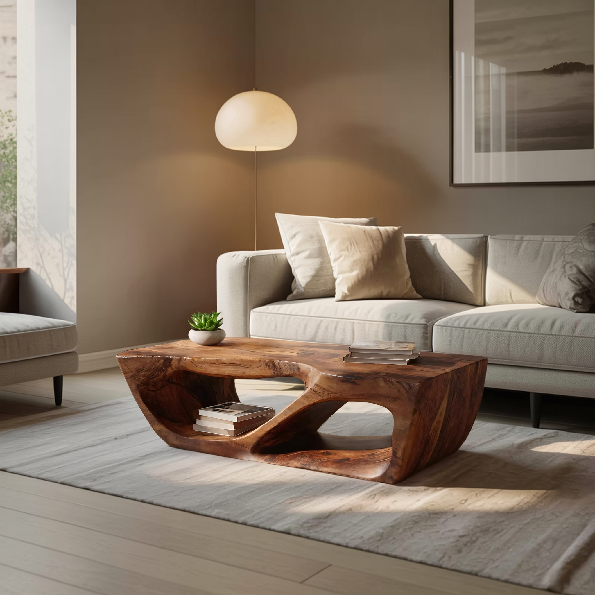 Modern Coffee Table With Curved Storage For Living Room RTTHHNCF046