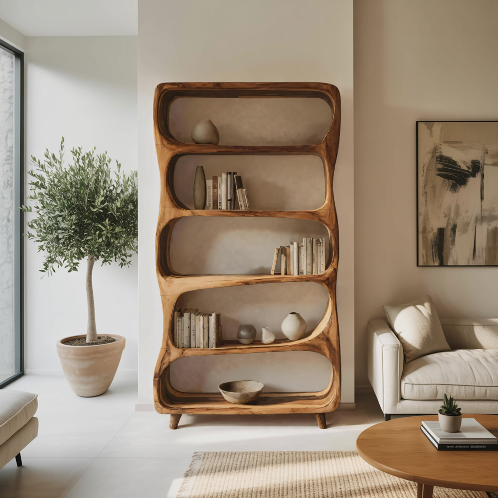 Handcrafted Bookshelf With Open Shelving Unit For Living Room SITHHNBS063