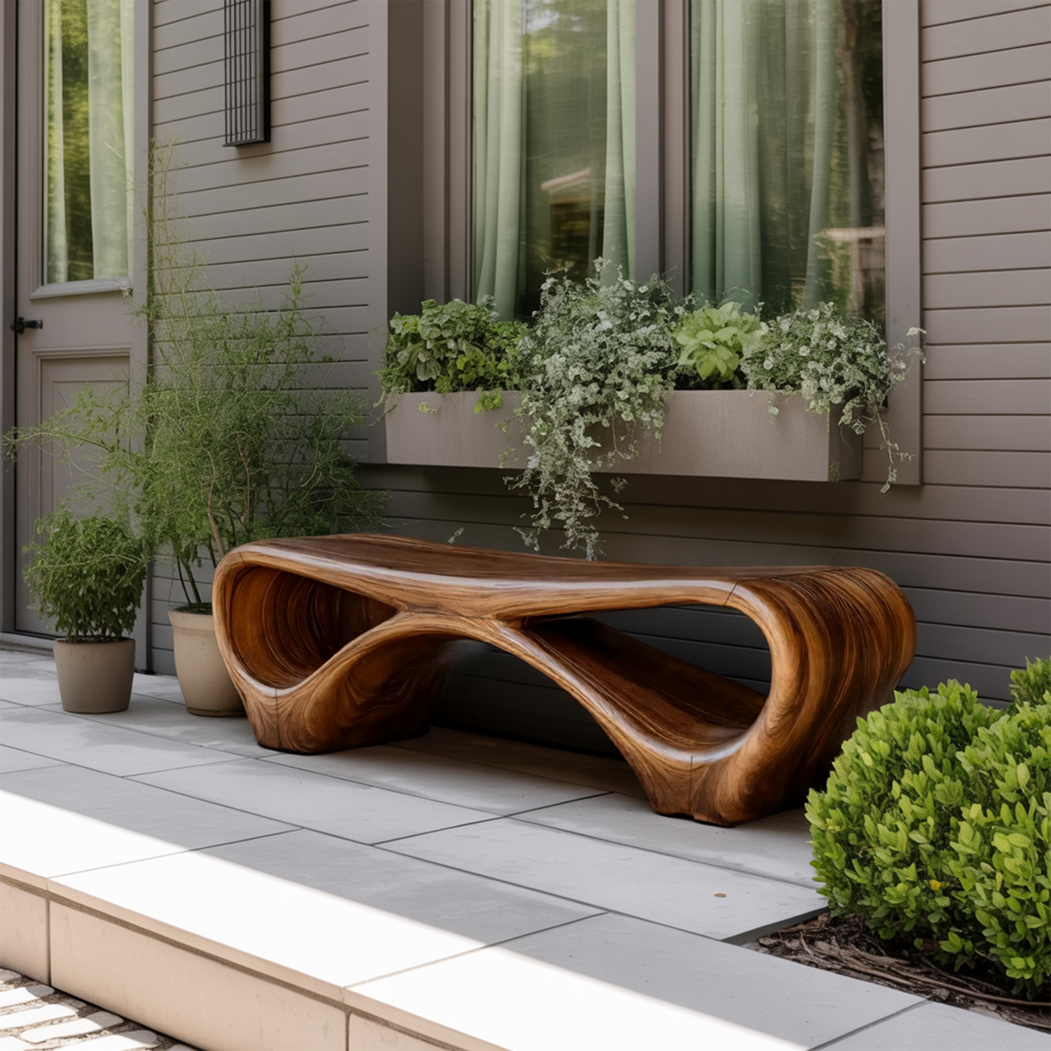 Modern Sculptural Outdoor Bench With Curved Design For Garden SITHTTGDB006