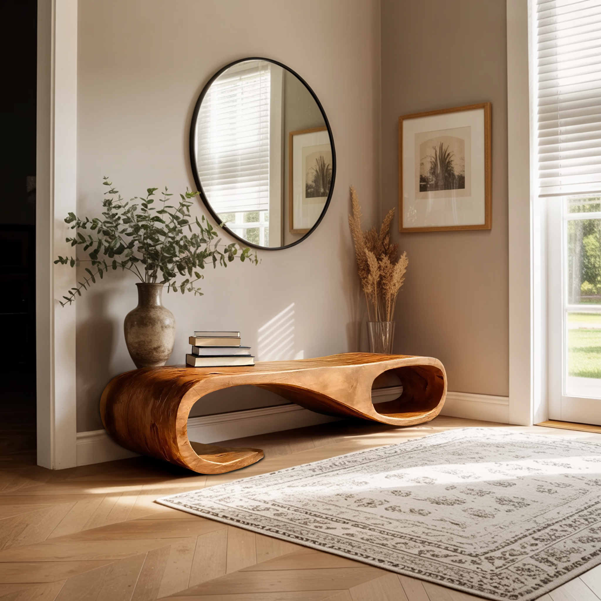 Modern Curved Bench For Entryway Furniture Accent Piece RTTHTTCHR080