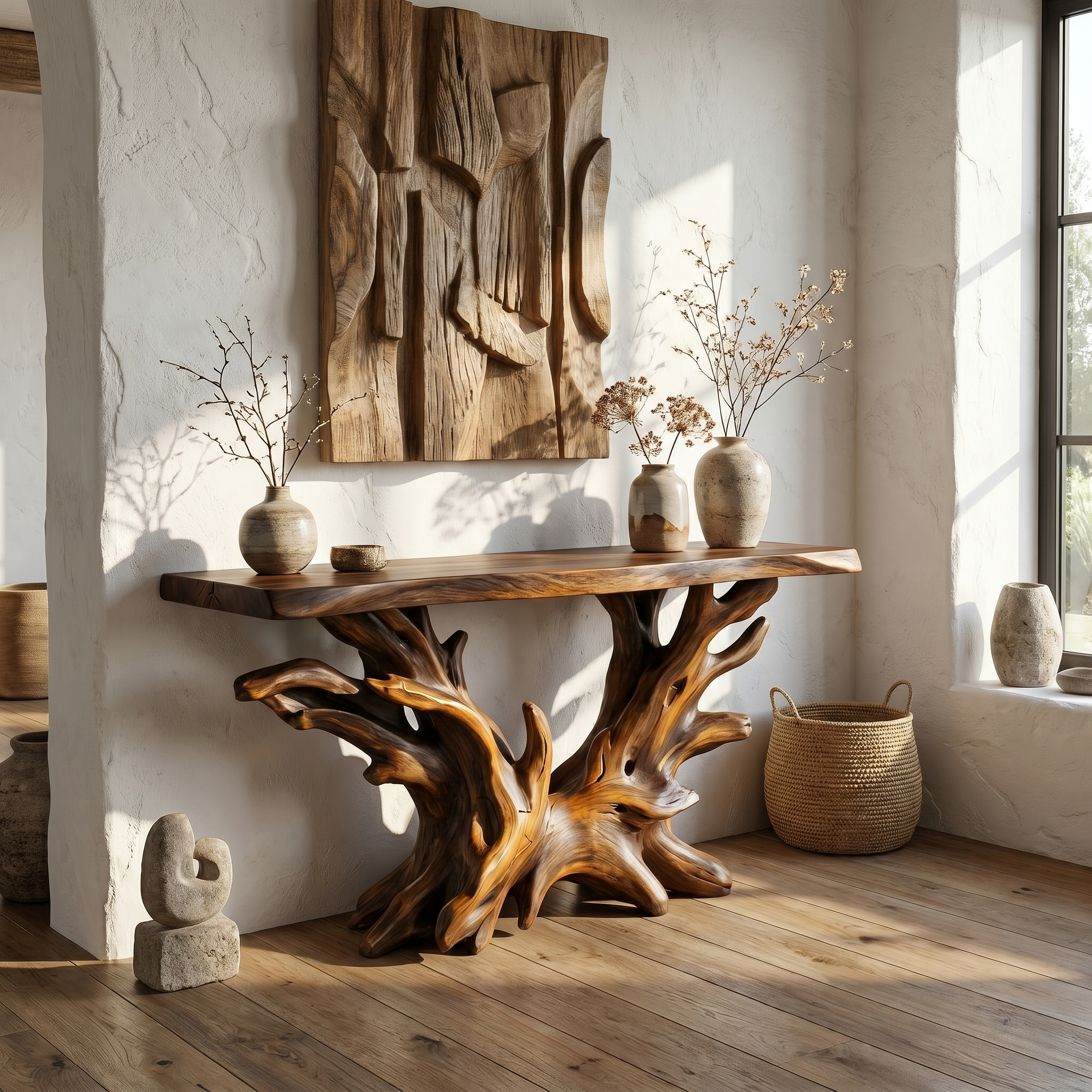 Coastal Rustic Organic Console Table Living Room And Bedroom SINLSACS428