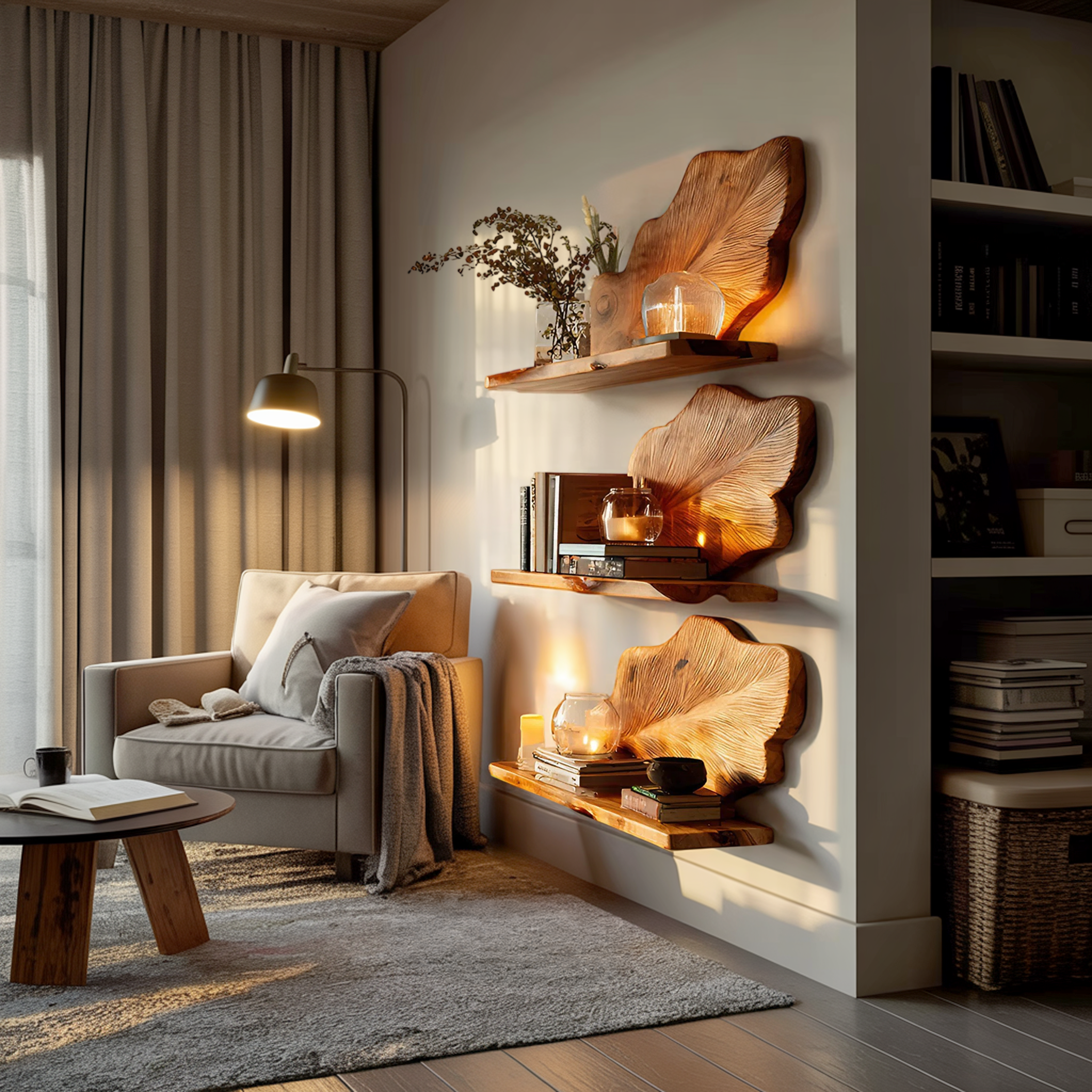 Rustic Wooden Wall Mounted Bookshelf For Living Room Display SILDTTRWMS015