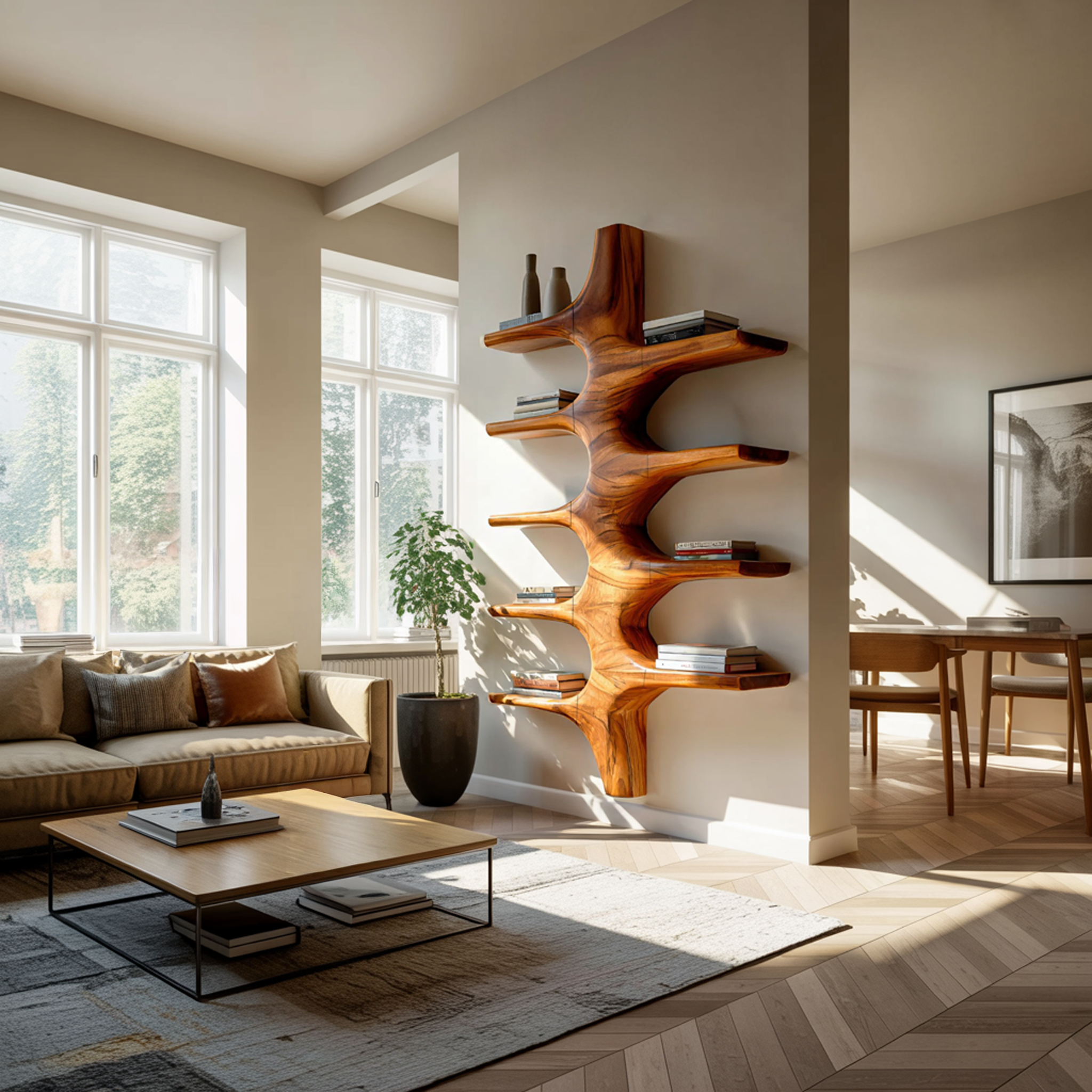 Sculptural Wood Wall Mounted Bookshelf For Modern Living Room RTTHTTBS066