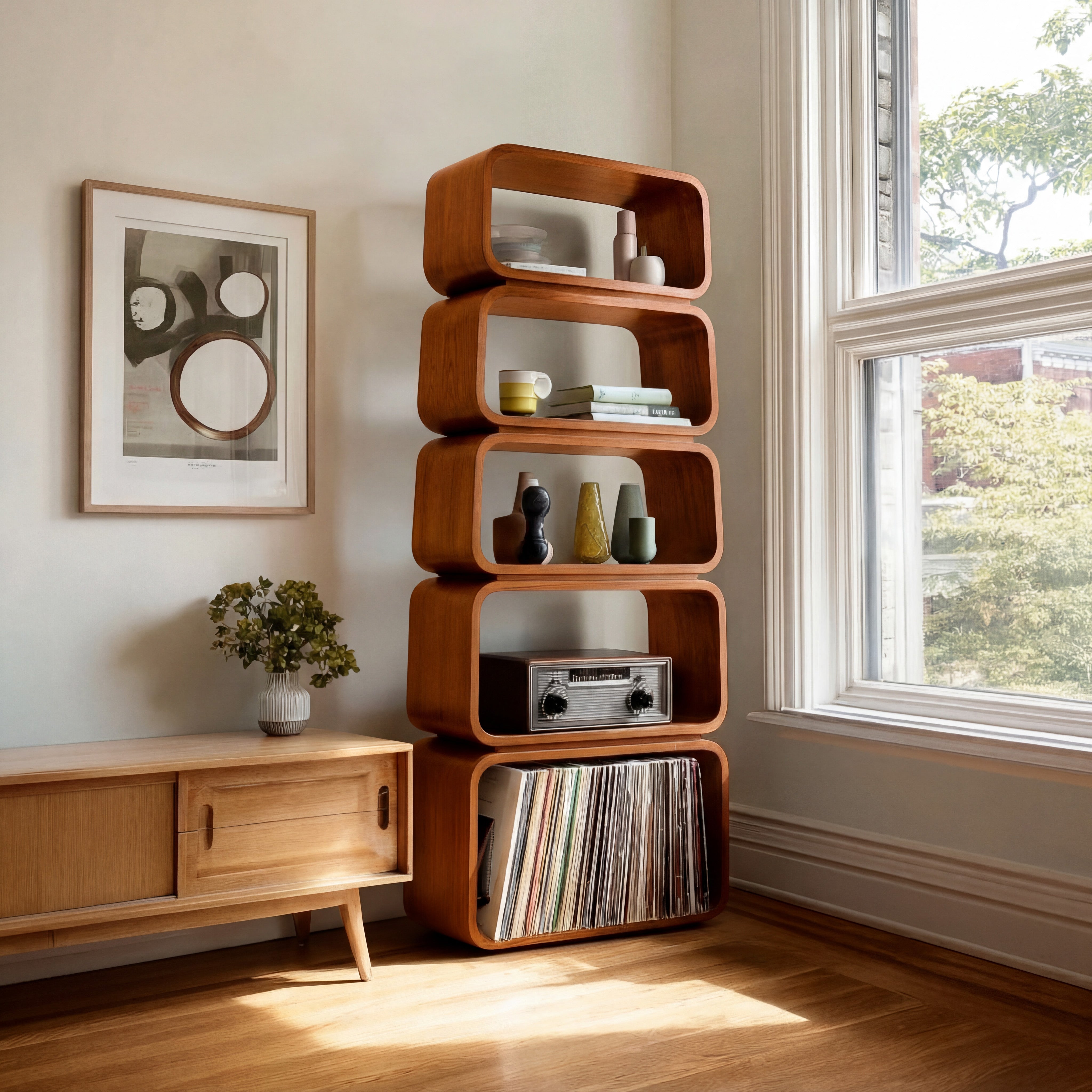 Mid Century Wooden Standing Shelf For Living Room Display RTTHHNSS008