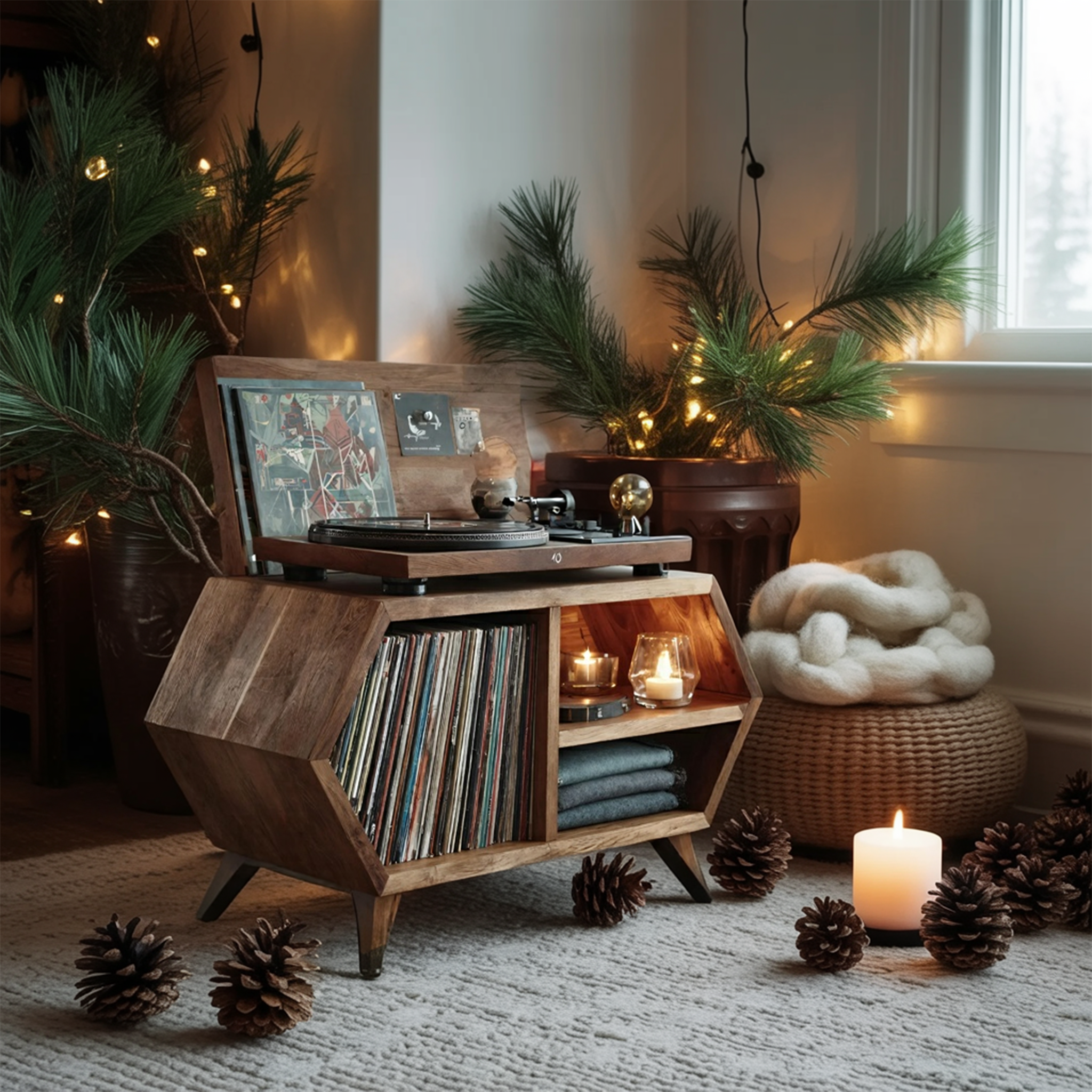 Handcrafted Wooden Record Stand For Bedroom Holiday Style SILDTTNCRS003