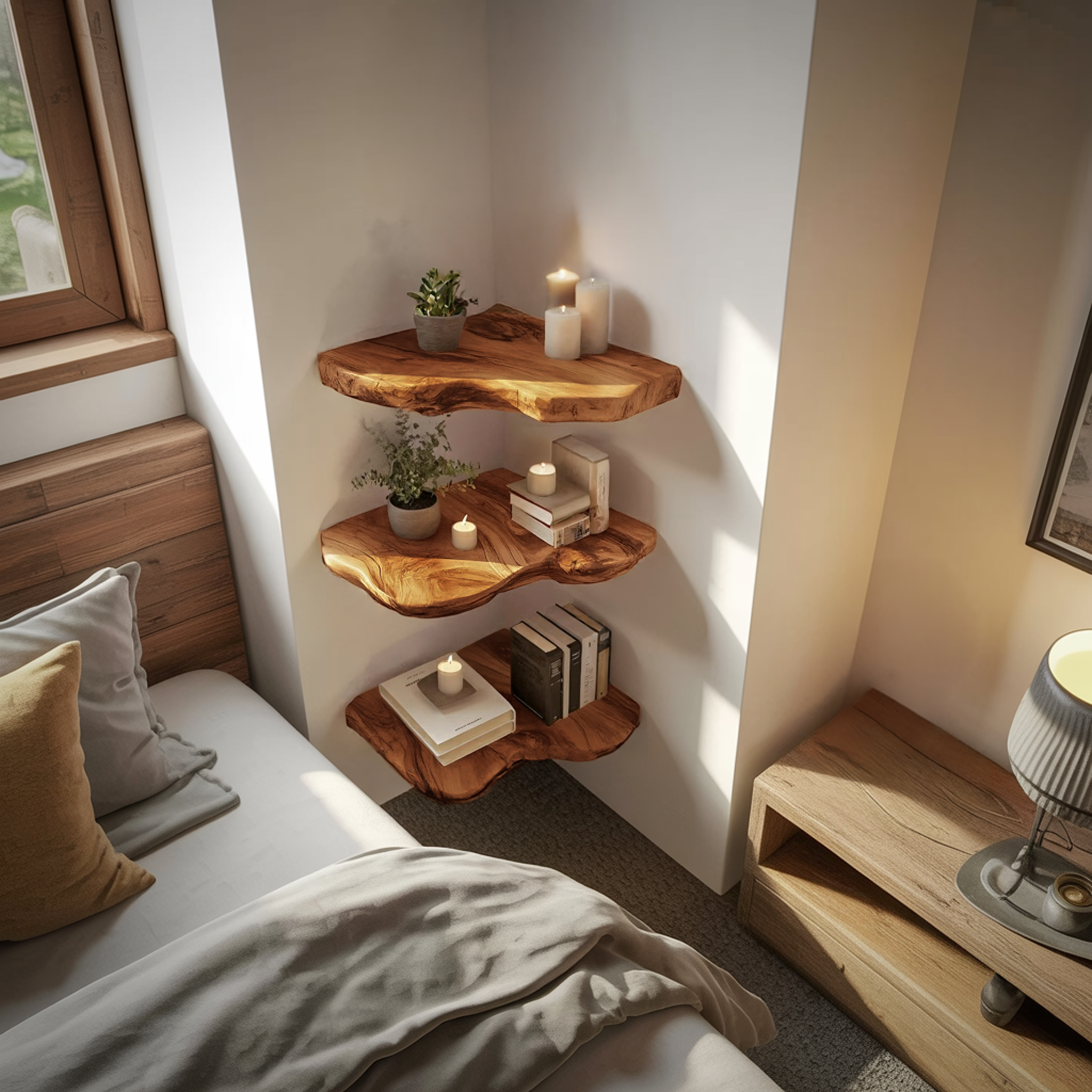 Modern Solid Wood Corner Shelf For Entryway Design And Display SILDTTRCN004