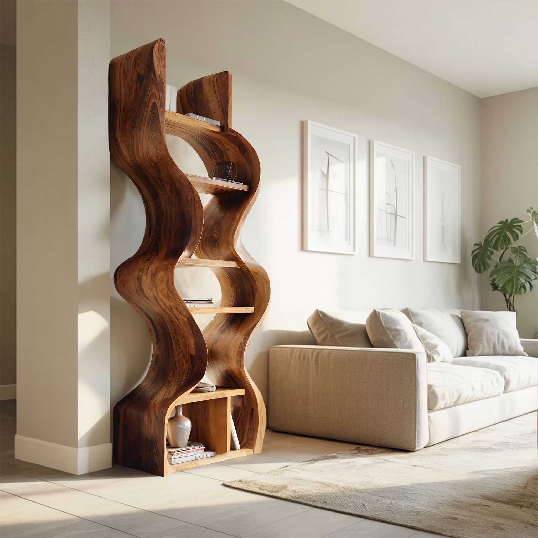 Organic Solid Wood Wall Bookcase For Modern Entryway RTTHHNBS097
