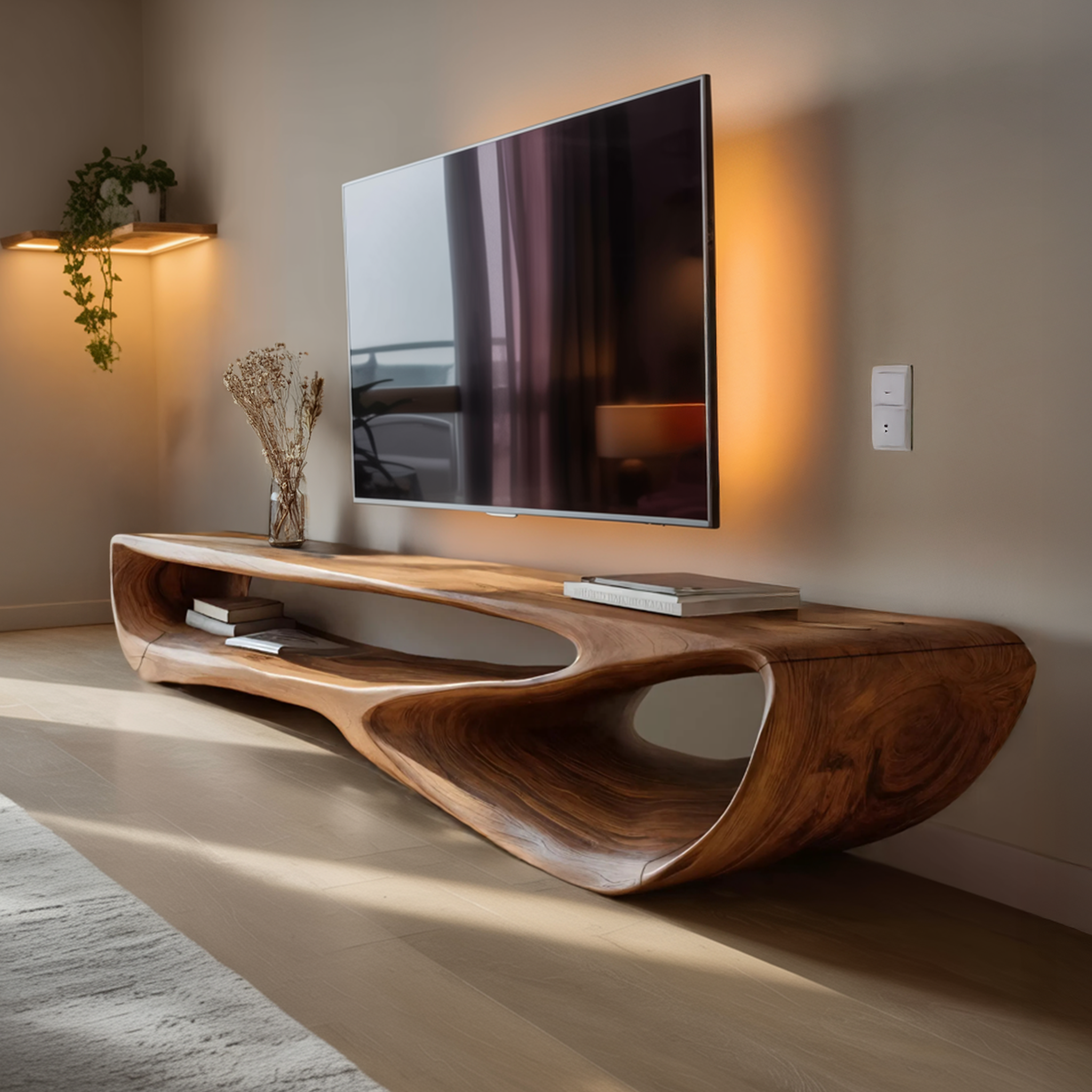Minimal Curved TV Console For Living Room RTTHHNTVC060