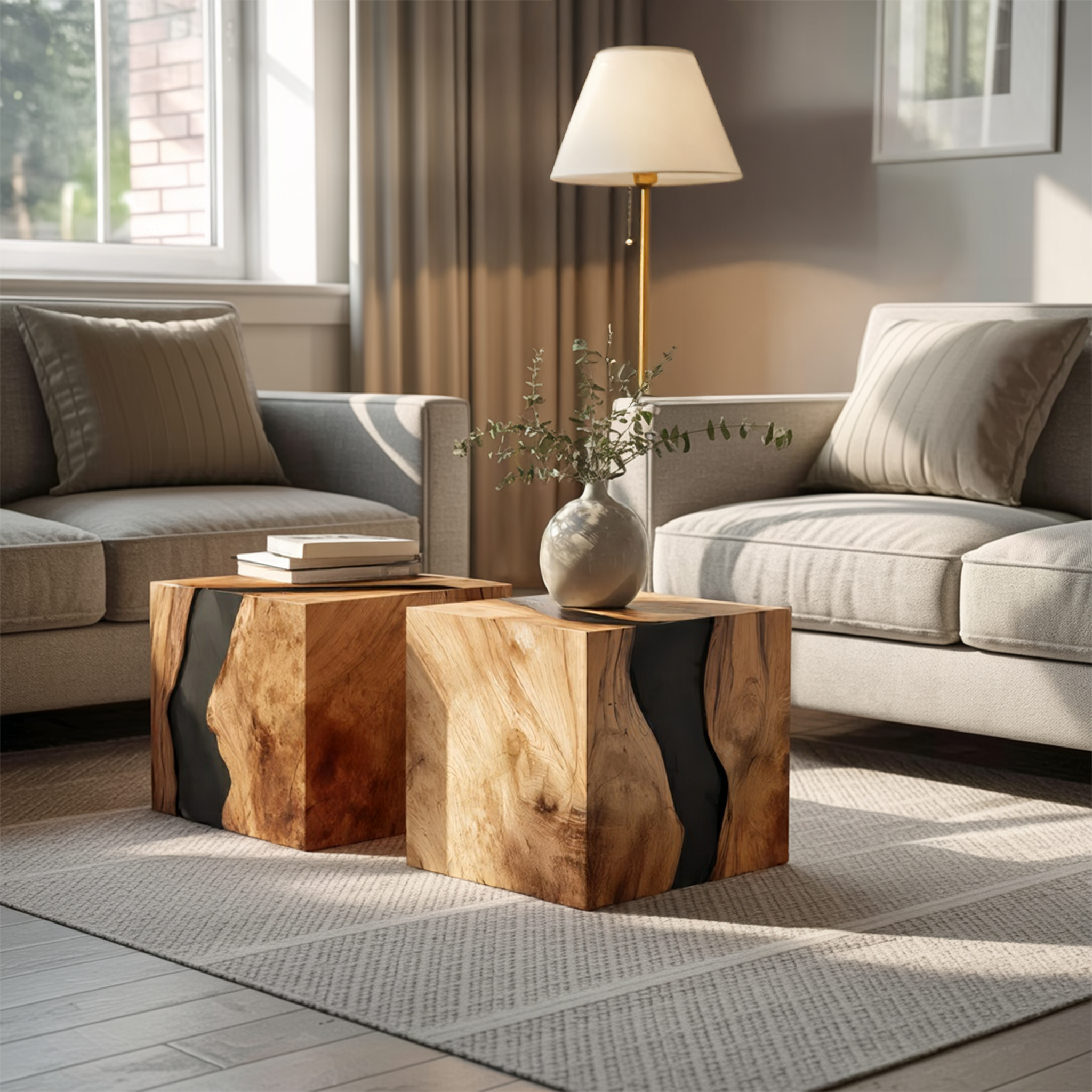 Handcrafted Solid Wood Cube Table For Natural Decor Home SILDTTNCF046