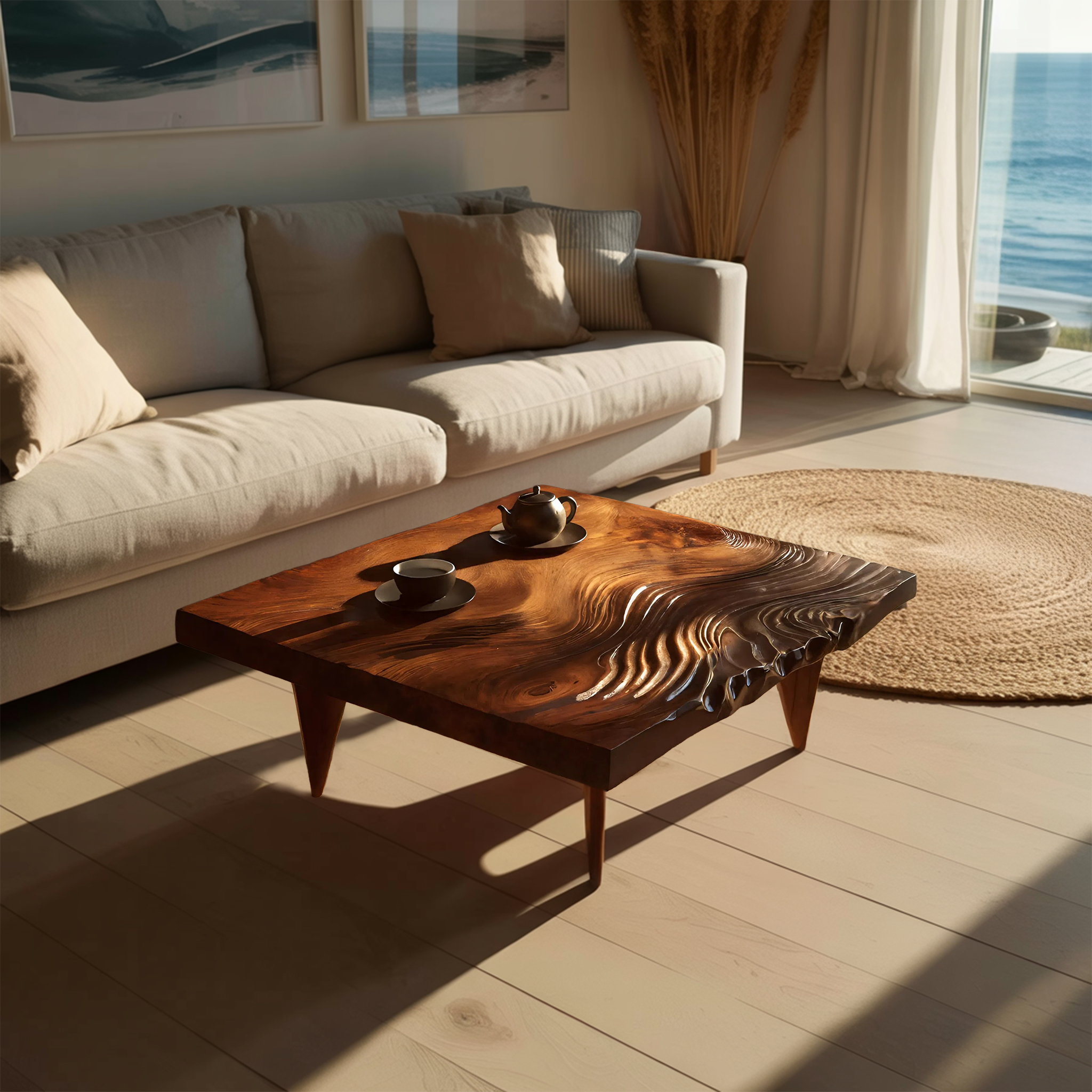 Farmhouse Solid Wood Irregular Coffee Table For Entryway SILDTTRCF073