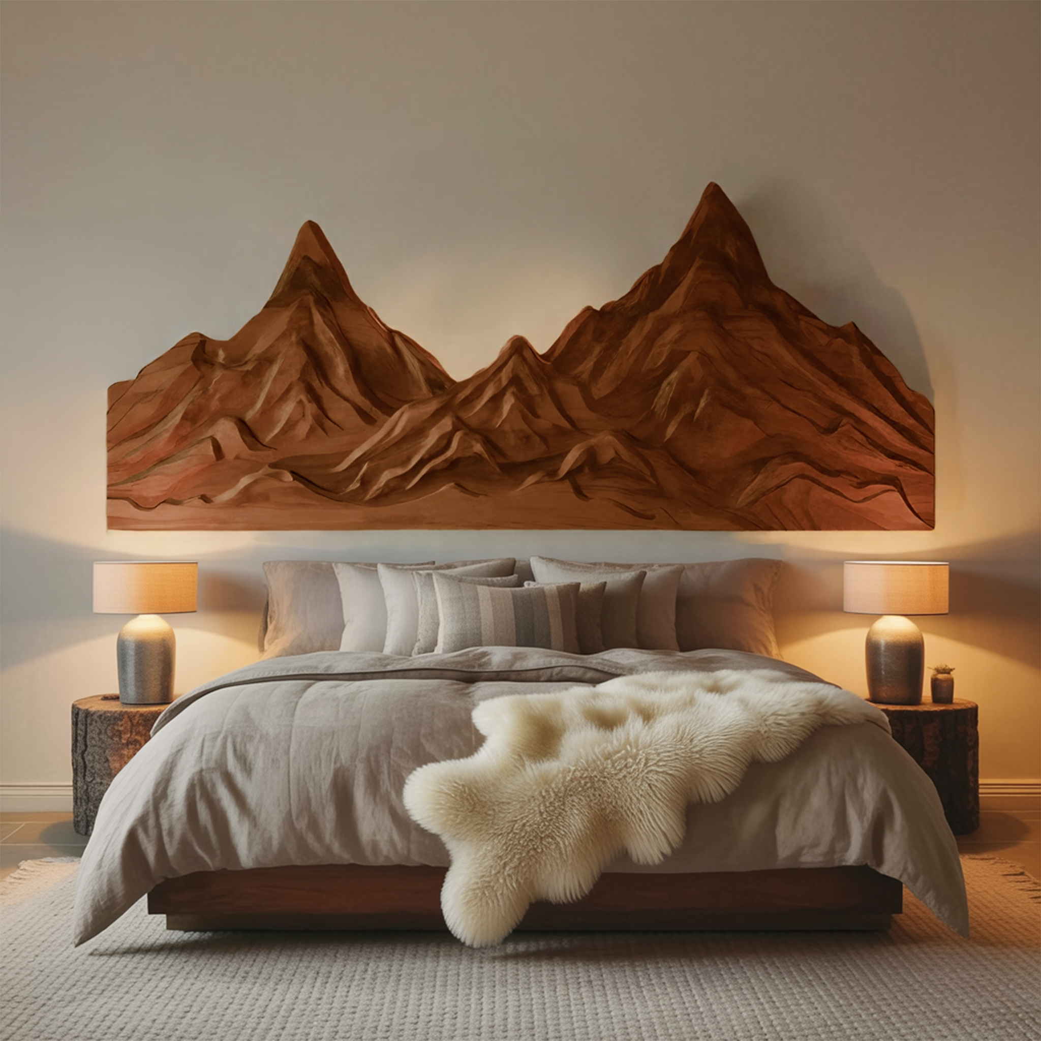 Rustic Mountain Wall Art Sculpture Hand Carved For Bedroom And Living Room SITHHNWA001