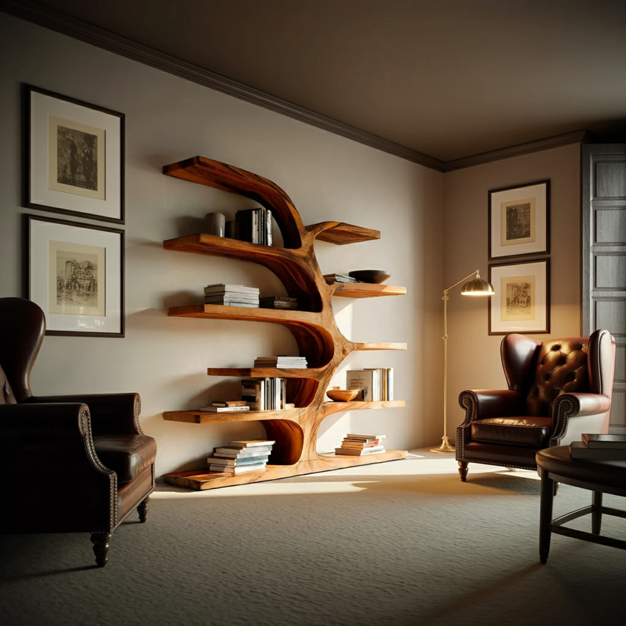 Handcrafted Curved Bookshelf For Living Room Furniture RTTHTTBS055