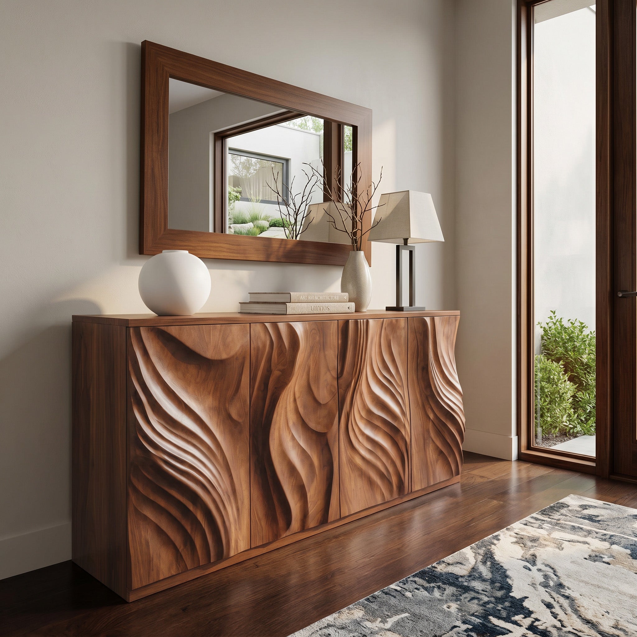 Luxury Credenza Sculpted Door Storage Furniture For Living RTTHHNSD006