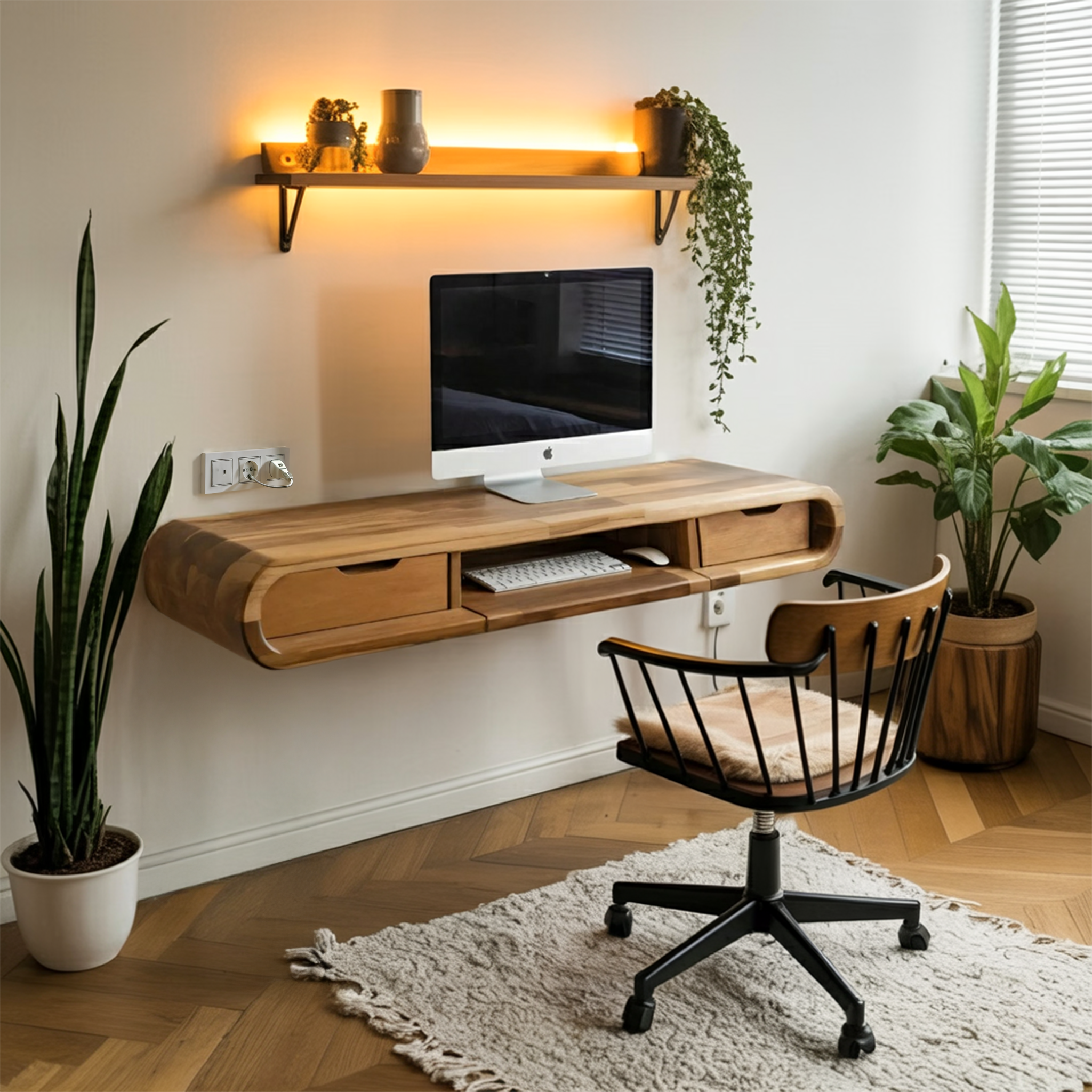 Modern Floating Wall Mounted Desk With Drawers For Bedroom And Office SITHHNFLD006