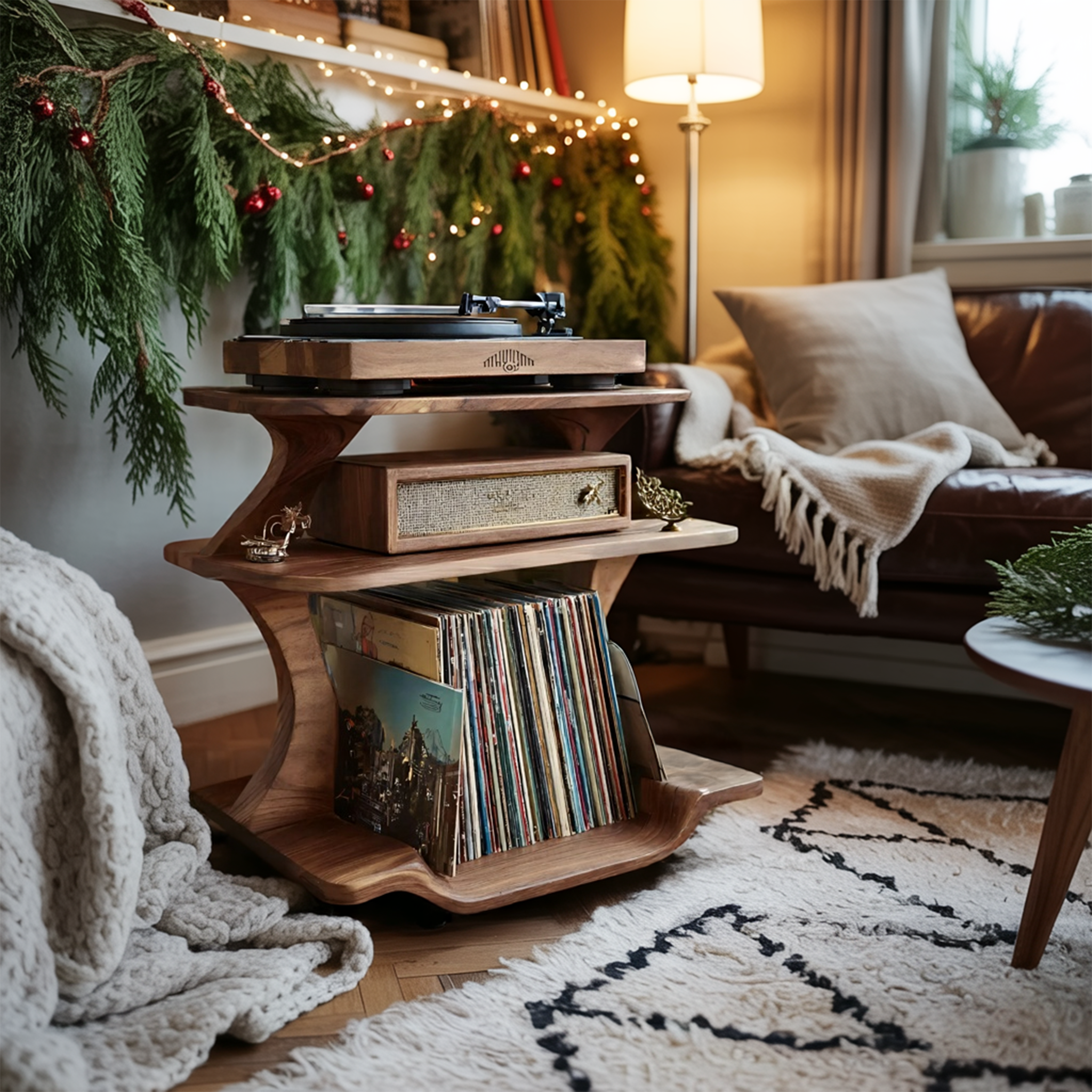 Mid Century Wooden Record Stand For Christmas Vinyl Lovers SILDTTNCRS013