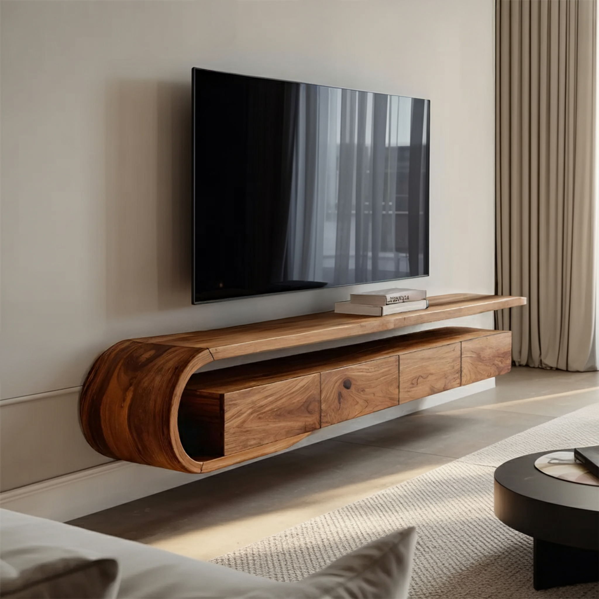 Modern Sculptural Wall Mounted TV Console For Living Room RTTHHNTVC056