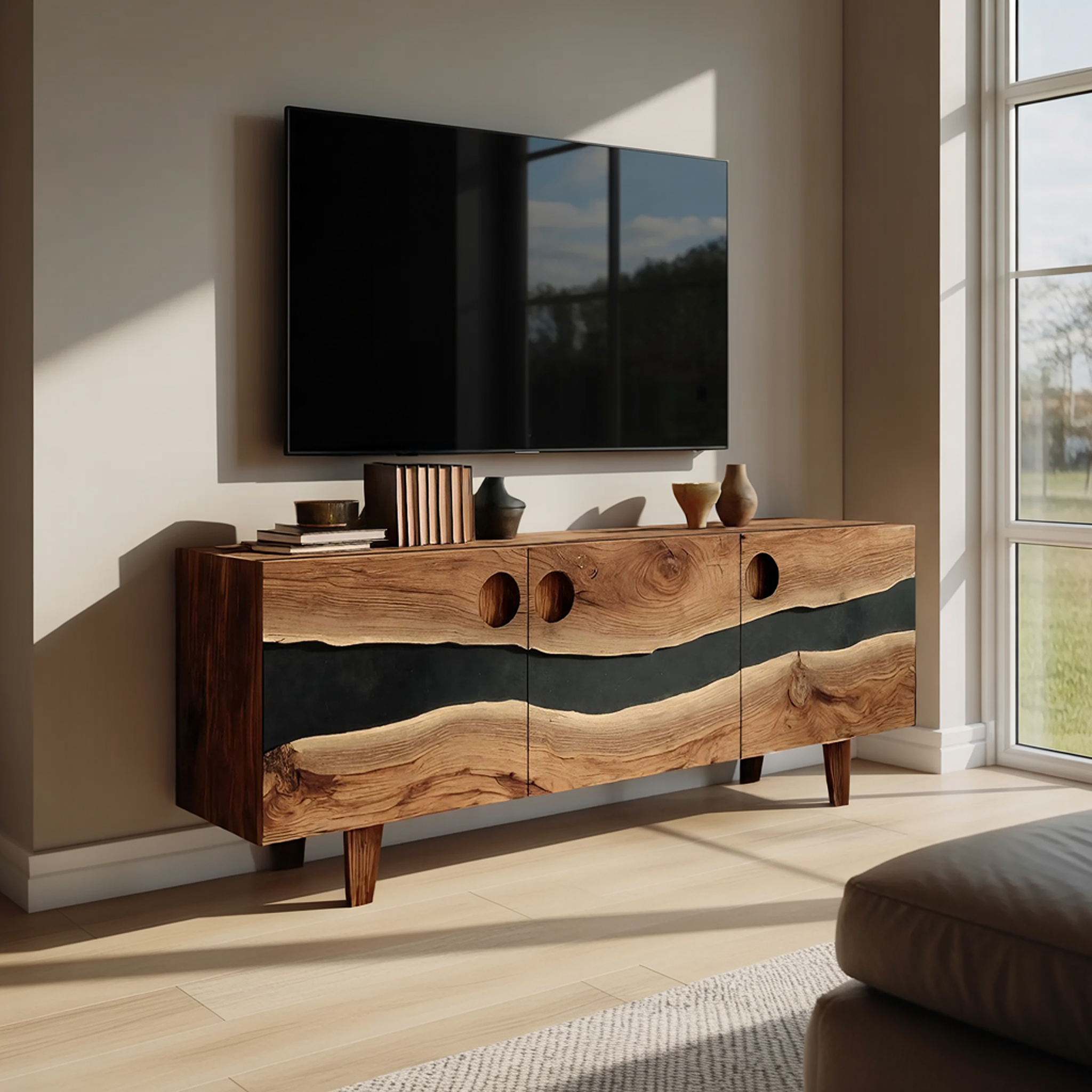 Farmhouse Solid Wood Media Stand For Home Decor SILDTTNTVC111