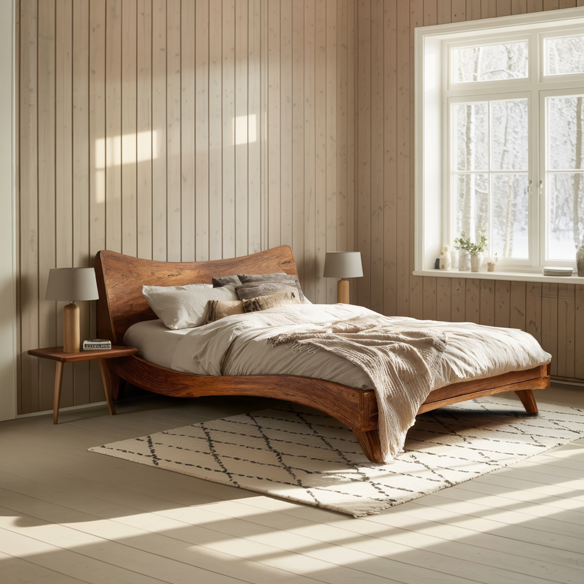 Set Headboard And Curved Bed Frame For Modern Bedroom RTTHHNWO006