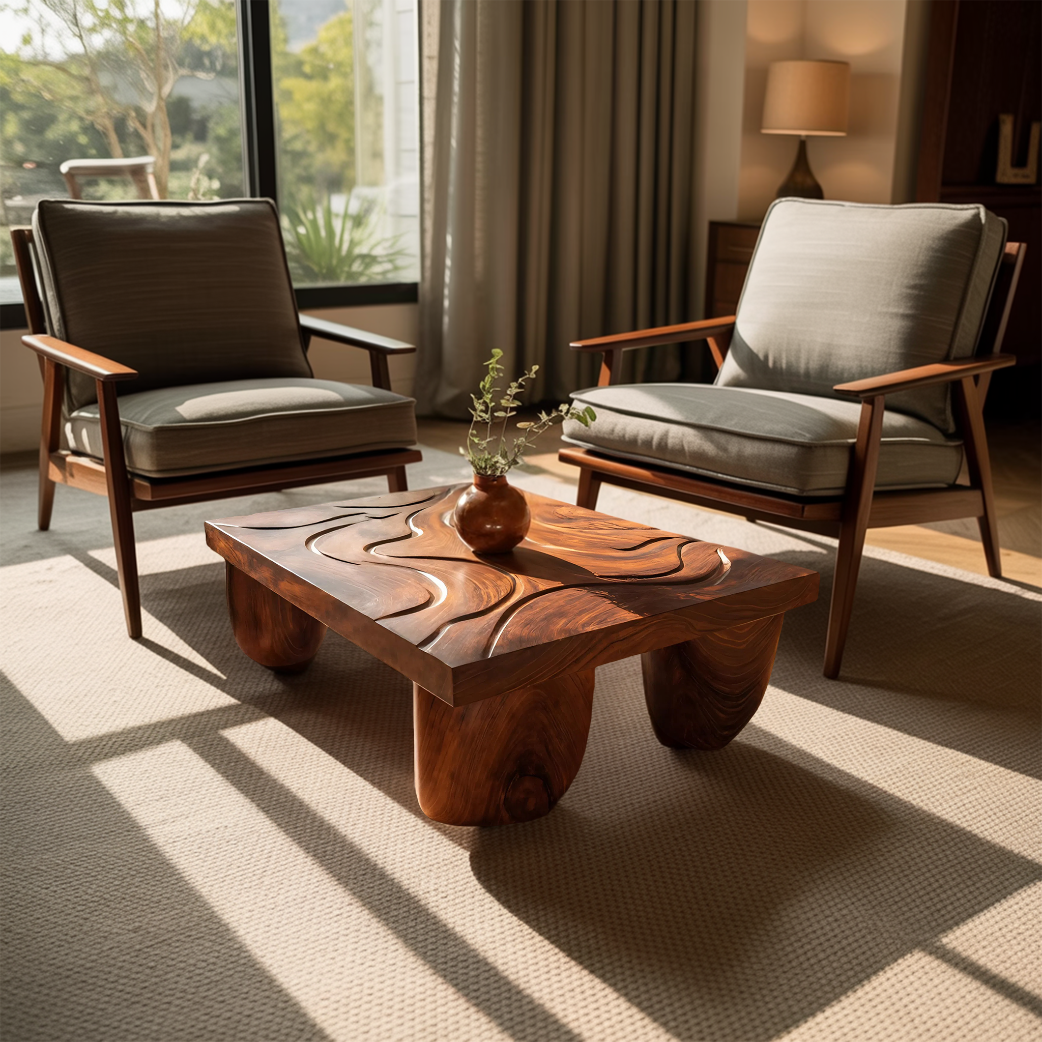 Mid Century Solid Wood Irregular Coffee Table For Entryway SILDTTRCF067