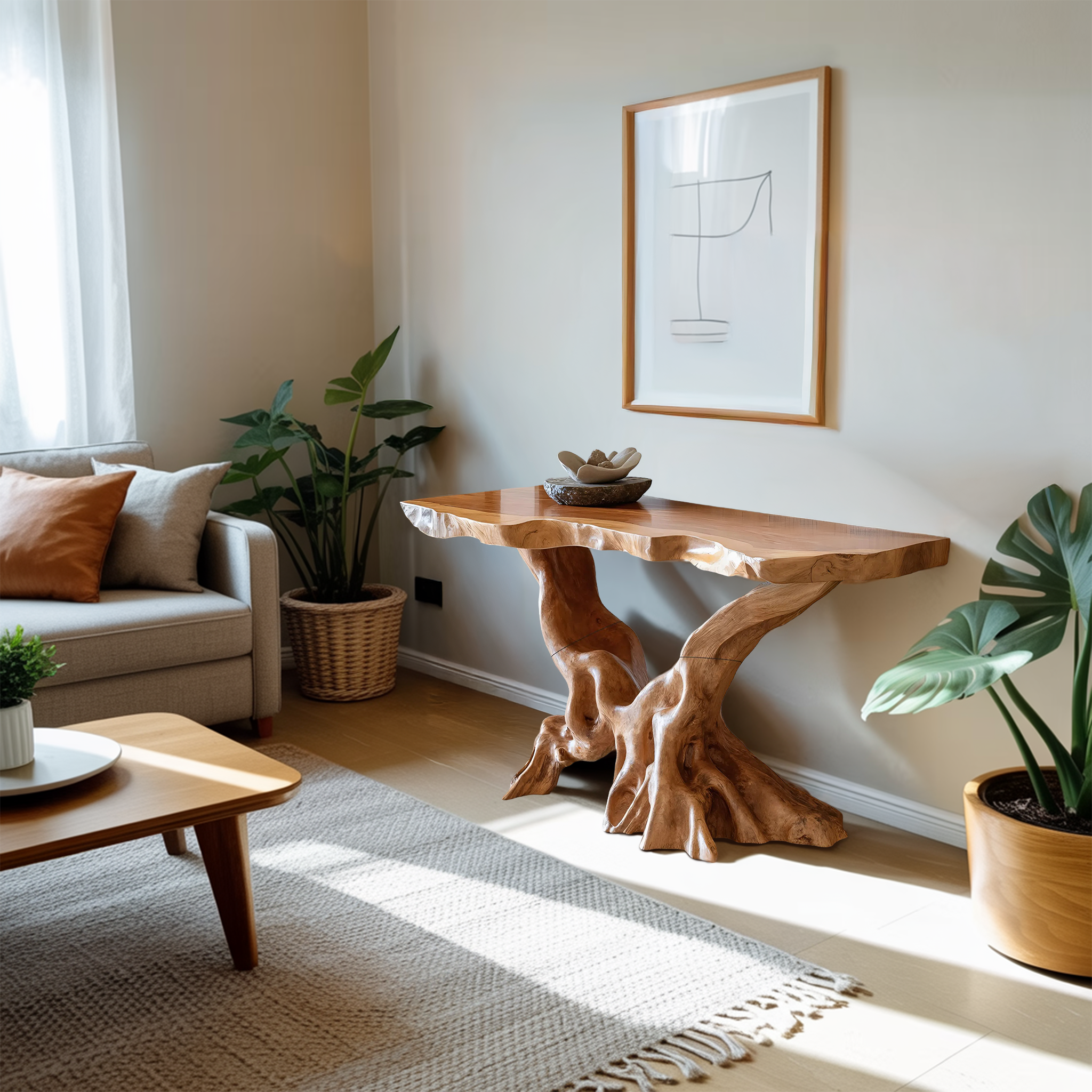 Mid Century Wooden Live Edge Console Table For Living Room Decor SILDTTRCS040