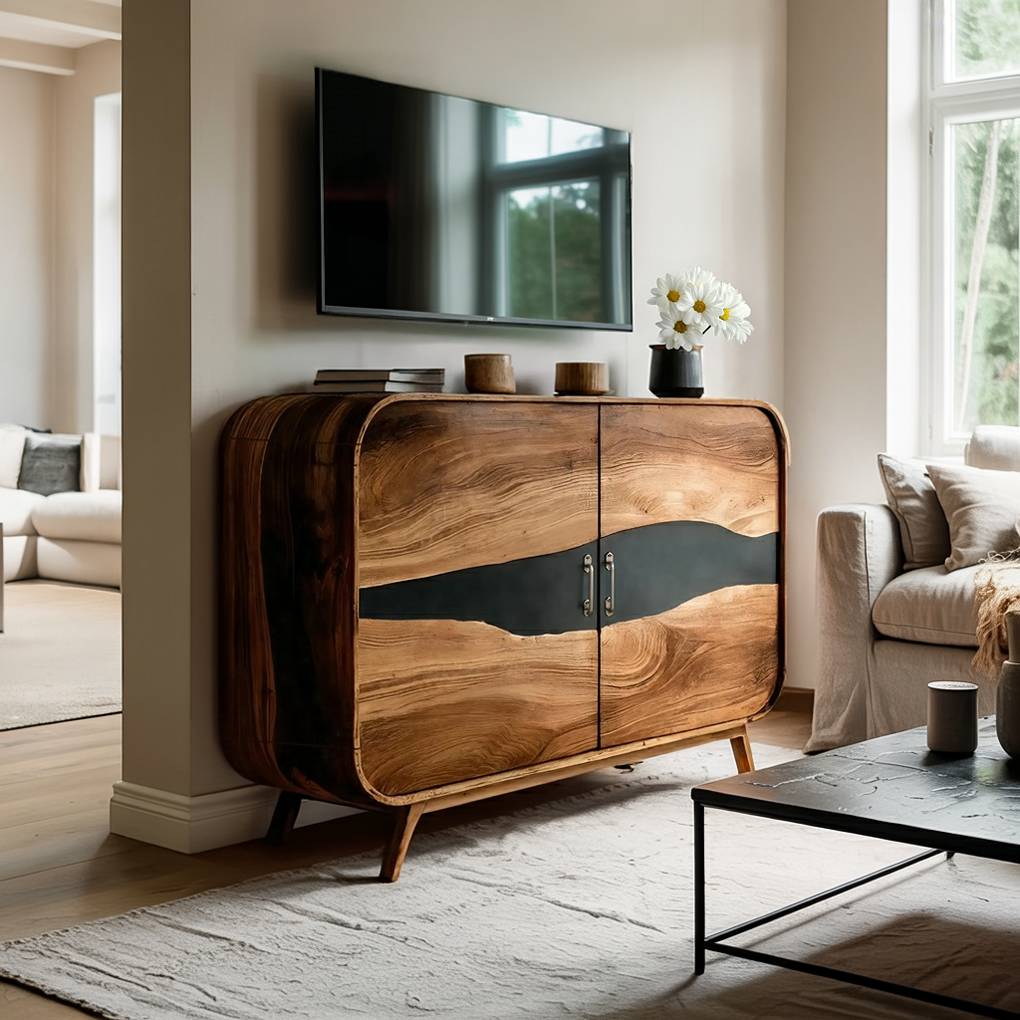 Farmhouse Live Edge Media Console For Entryway Decor SILDTTNTVC115