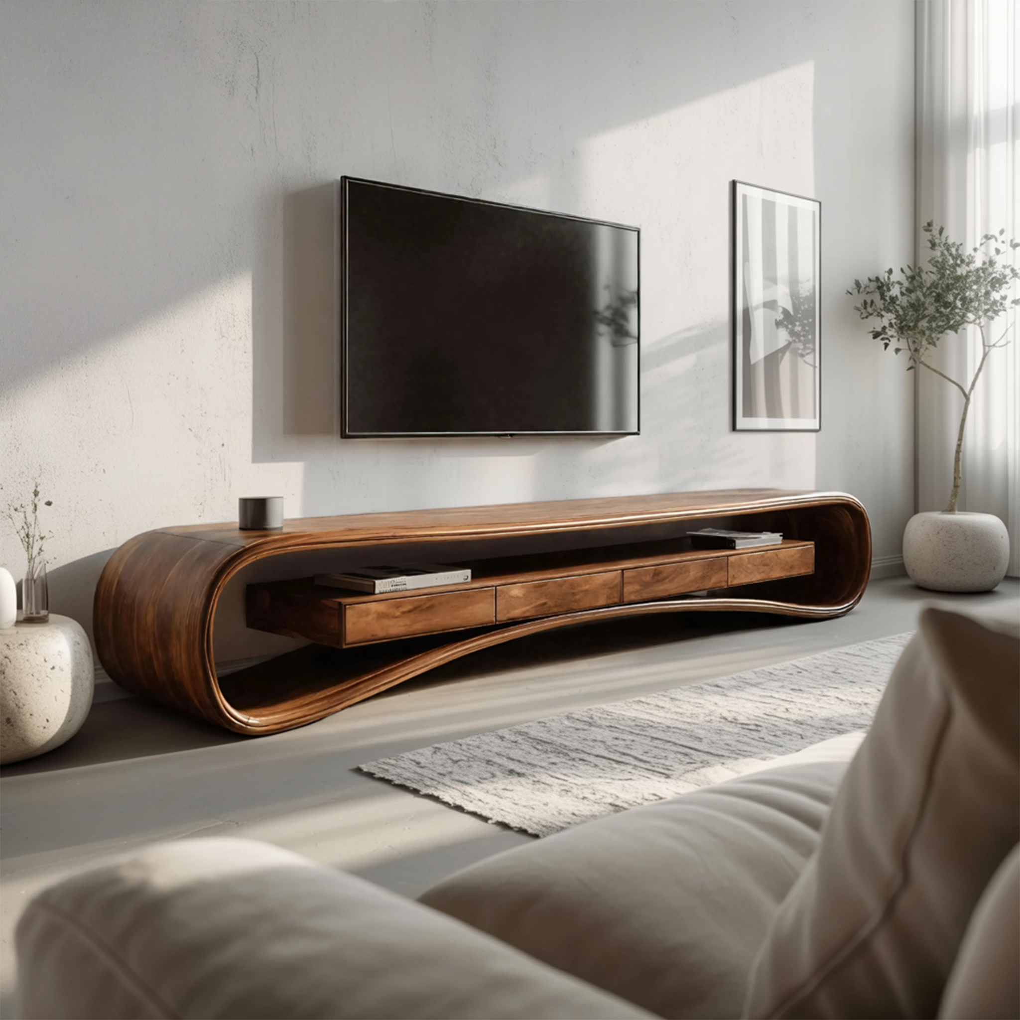 Modern Luxury Curved Media Console For Living Room SITHHNTVC045