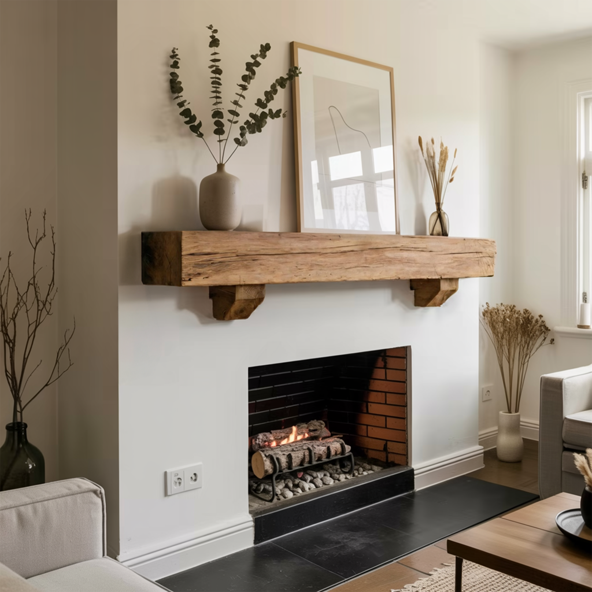 Rustic Fireplace Mantel Beam For Living Room SITHTTFS011
