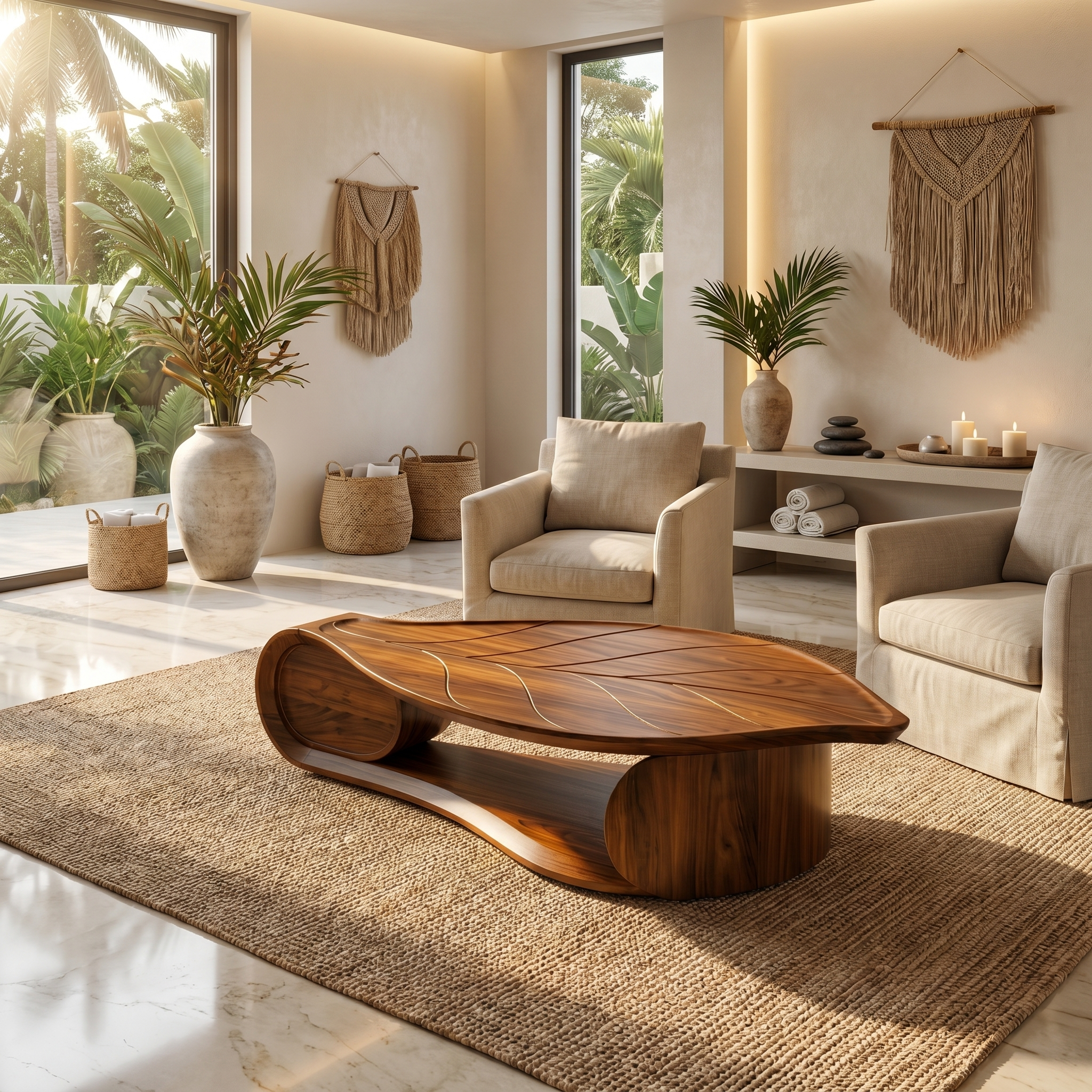 Organic Sculptural Coffee Table Solid Wood Living Room SINLSACF332