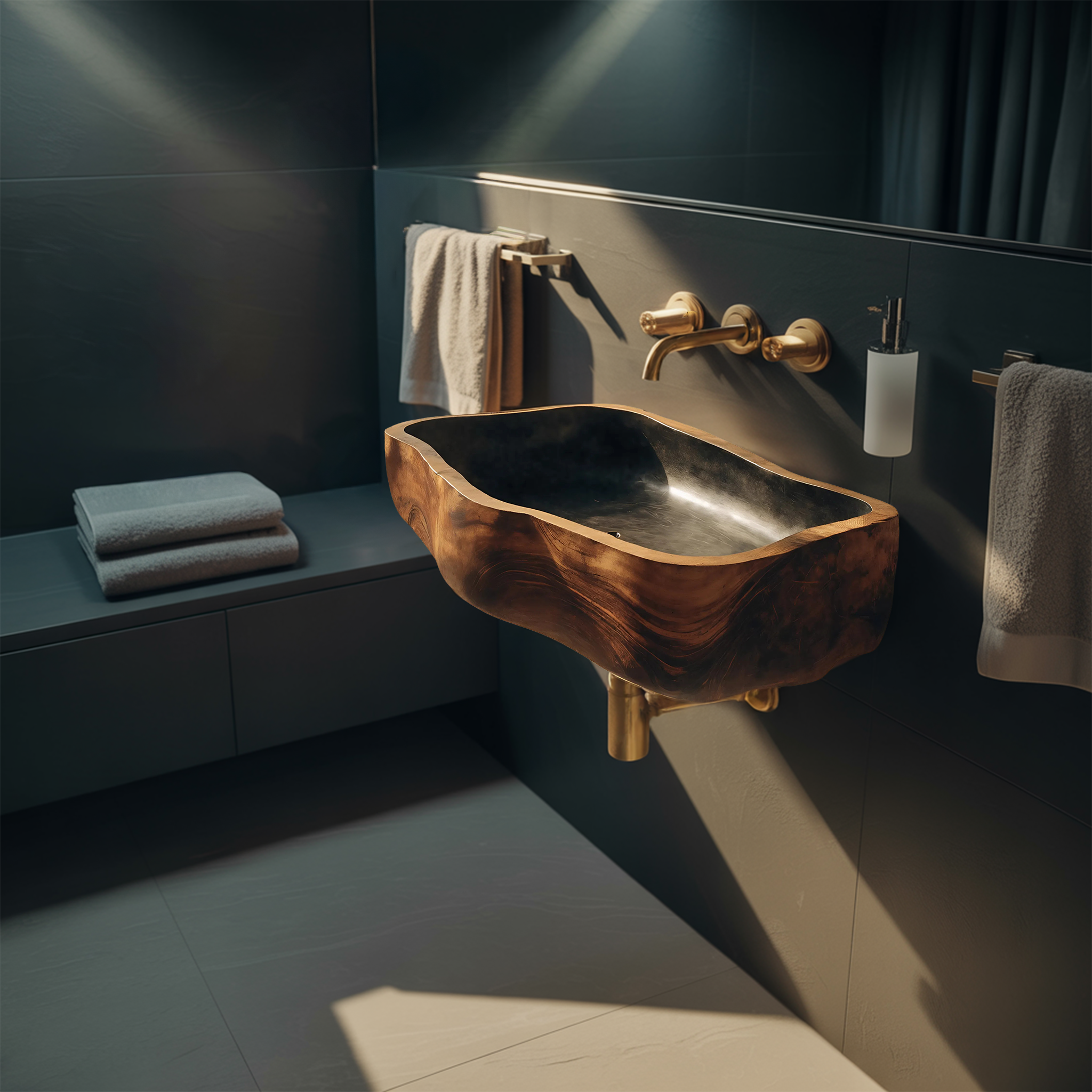 Mid Century Wooden Wall Mounted Bathroom Sink For Elegant Bathroom Design SILDTTNVS037