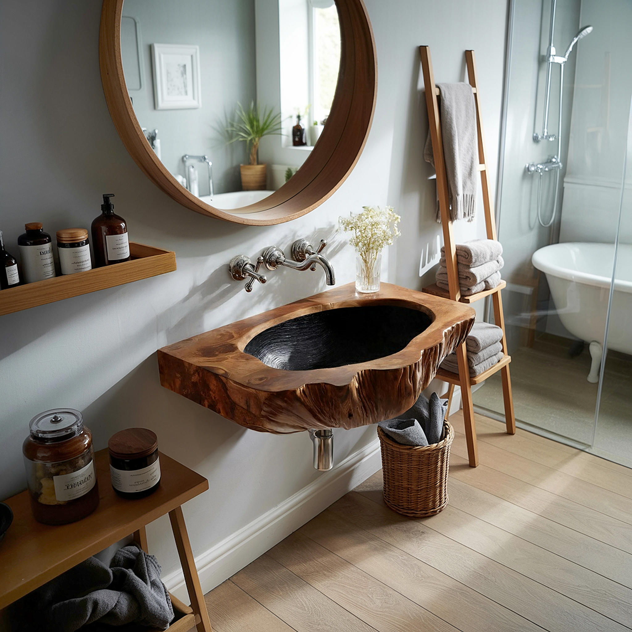 Mid Century Wall Mounted Wooden Bathroom Sink For Unique Bathroom Decor SILDTTNVS057