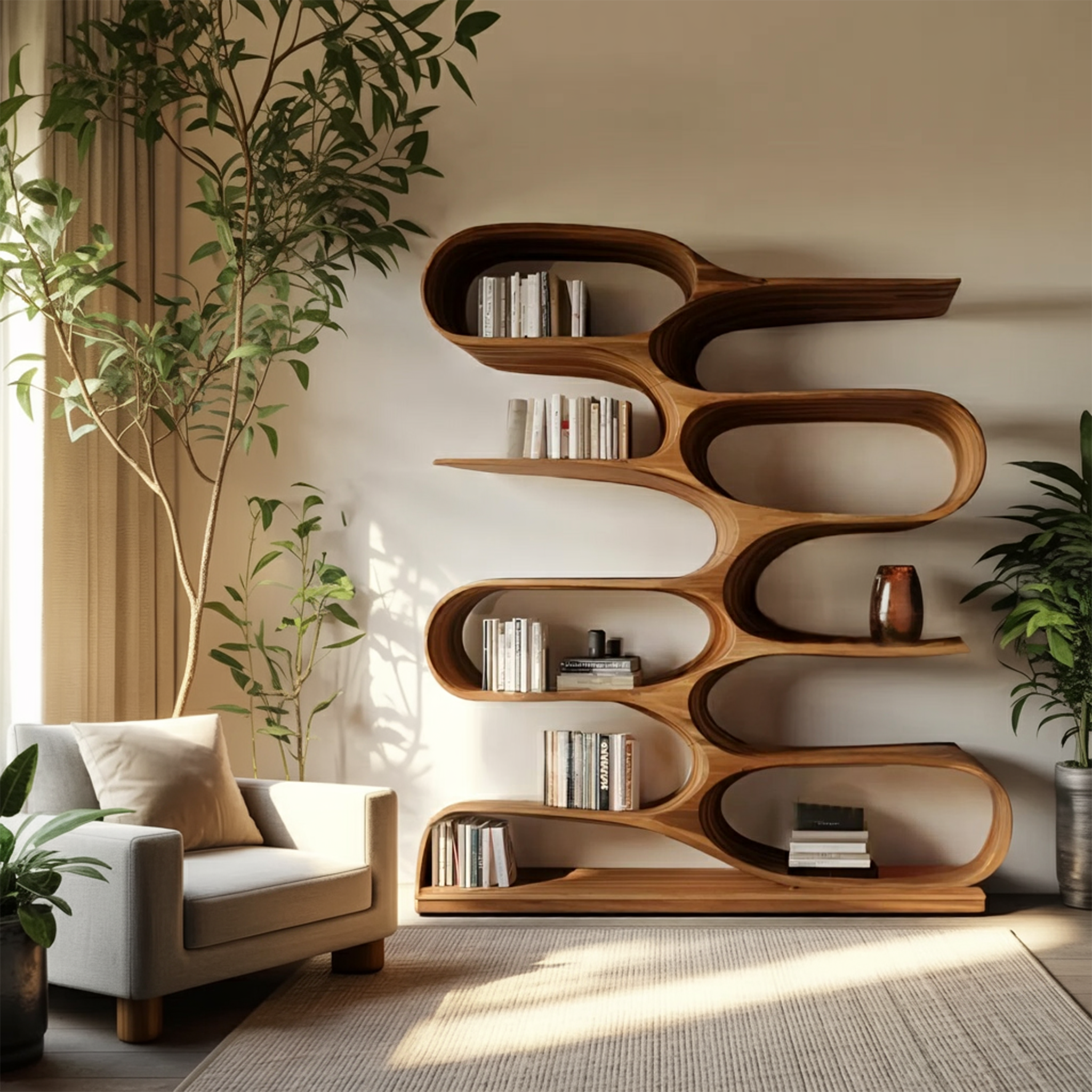 Organic Bookshelf For Living Room Or Home Decor SITHHNBS056