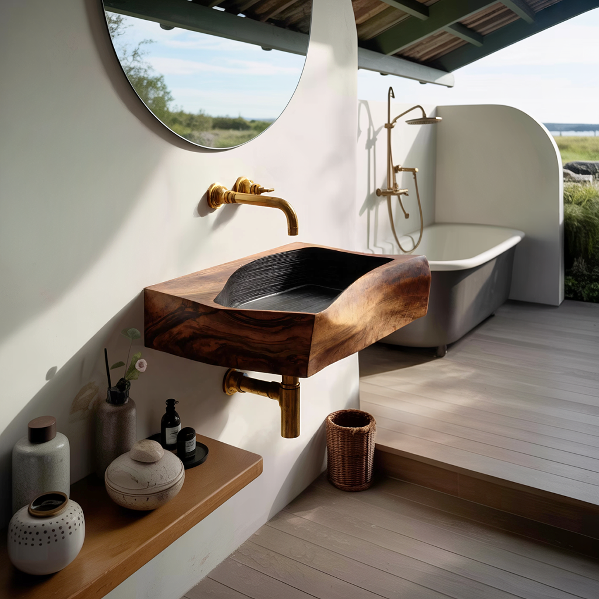 Farmhouse Wall Mounted Wooden Bathroom Sink For Warm Bathroom Decor SILDTTNVS062