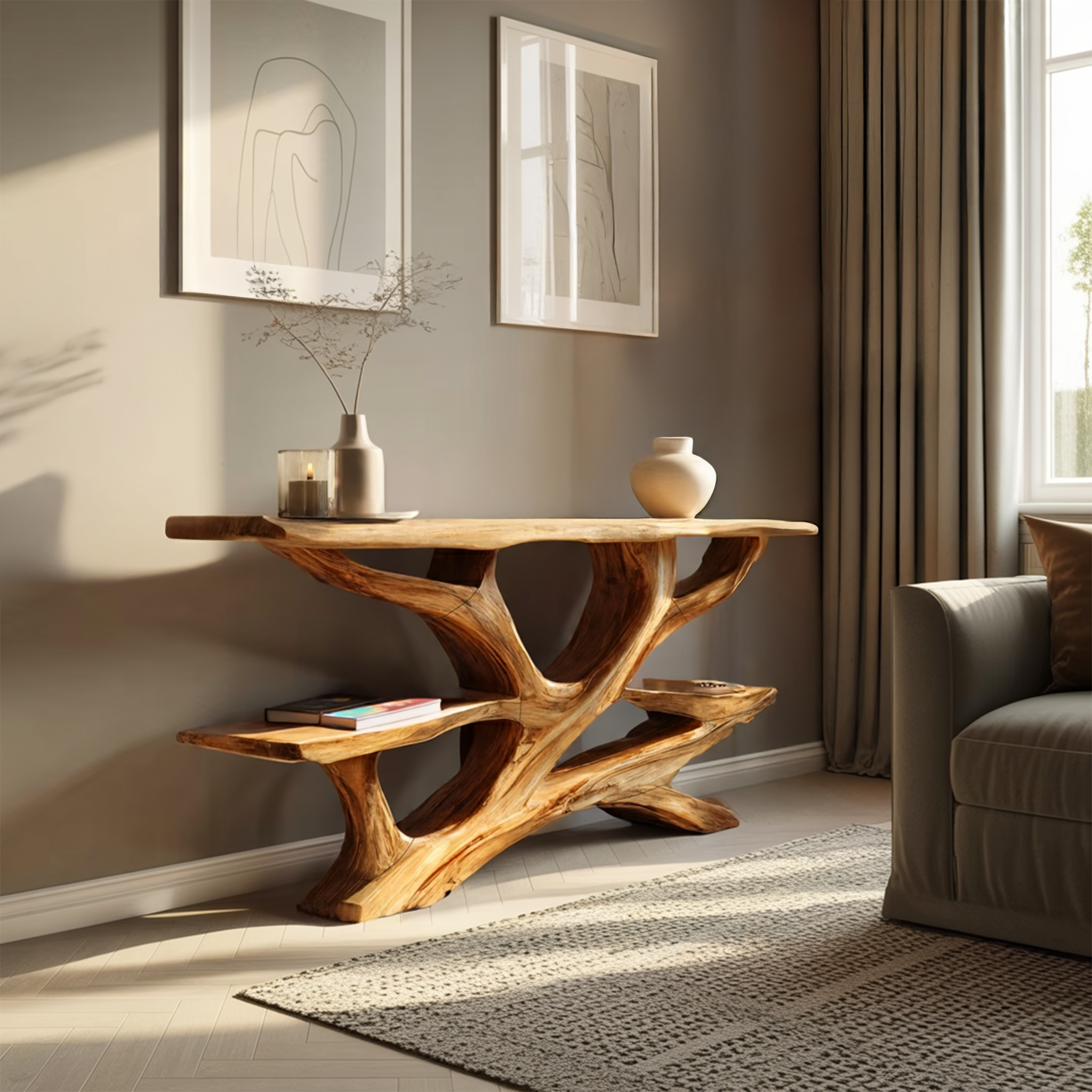 Handcrafted Wooden Live Edge Console Table For Luxury Living Room Decor SILDTTNCS047