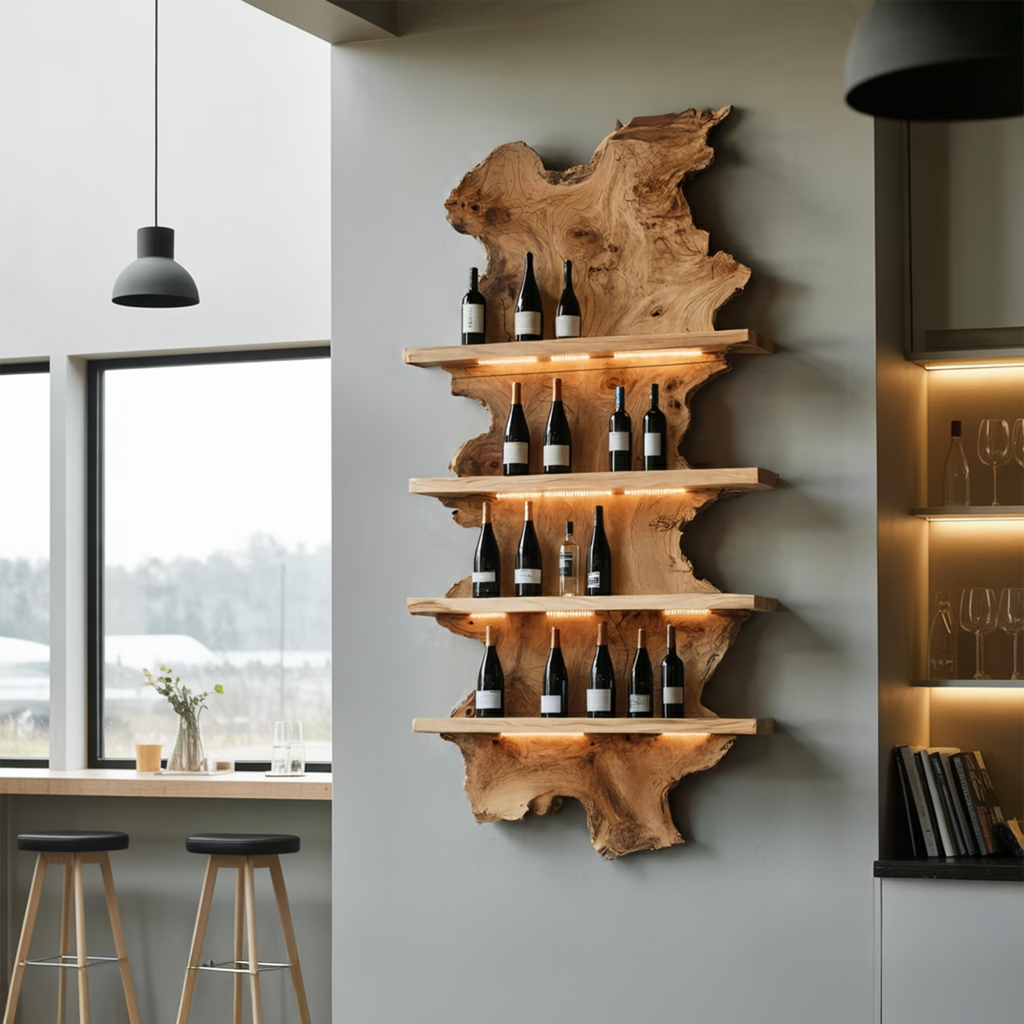 Mid Century Live Edge Wine Holder For Bar Decor And Home Art SILDTTRWH060