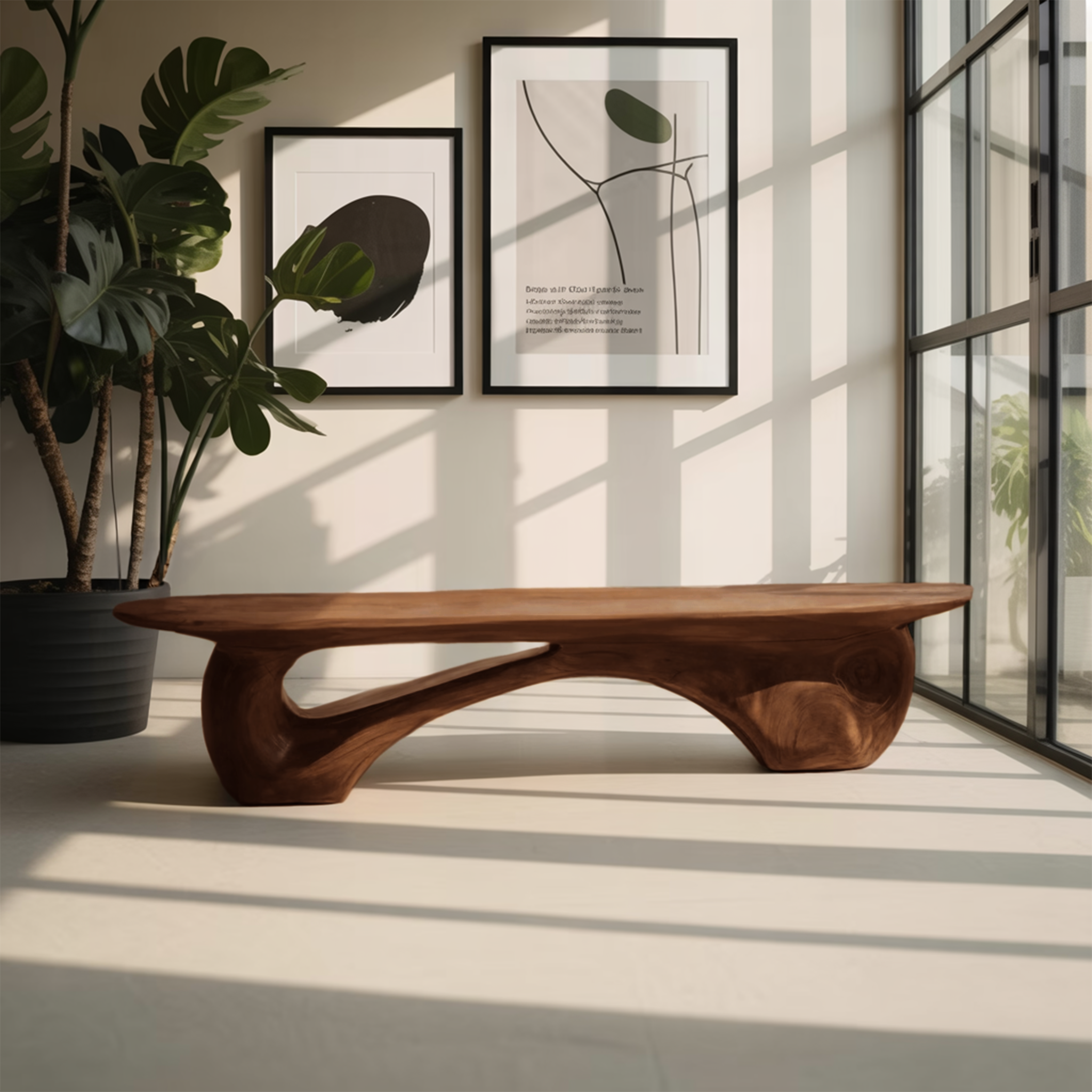 Organic Bench With Carved Design For Living Room SITHHNCHR053