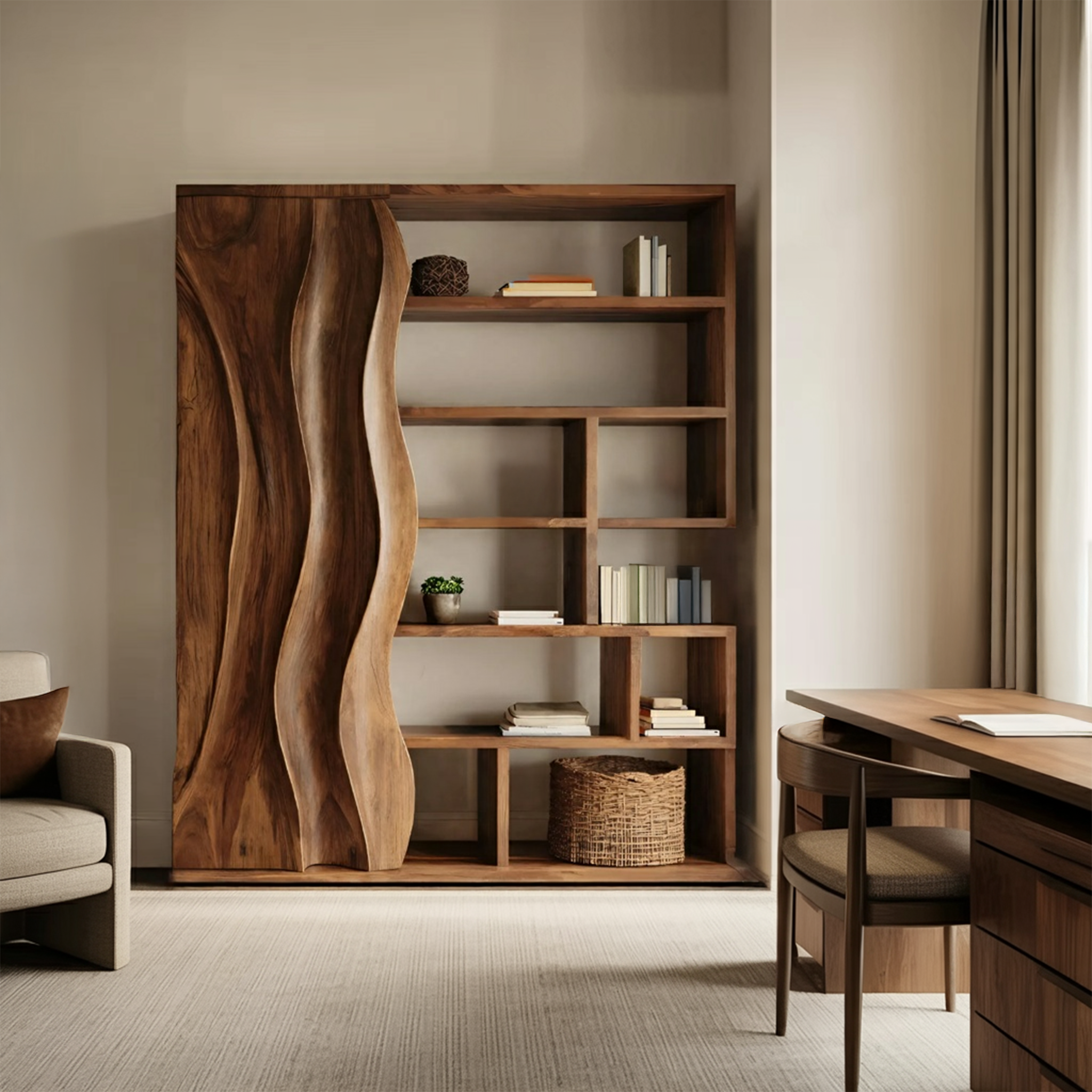 Modern Bookshelf With Wave Door For Home Decor RTTHHNBS087
