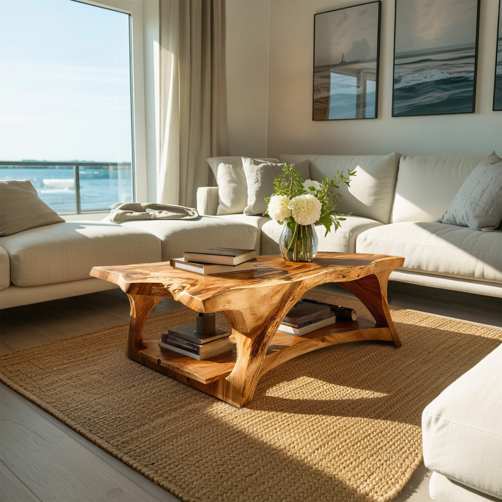 Handcrafted Coffee Table With Live Edge Legs For Living RTTHTTCF034