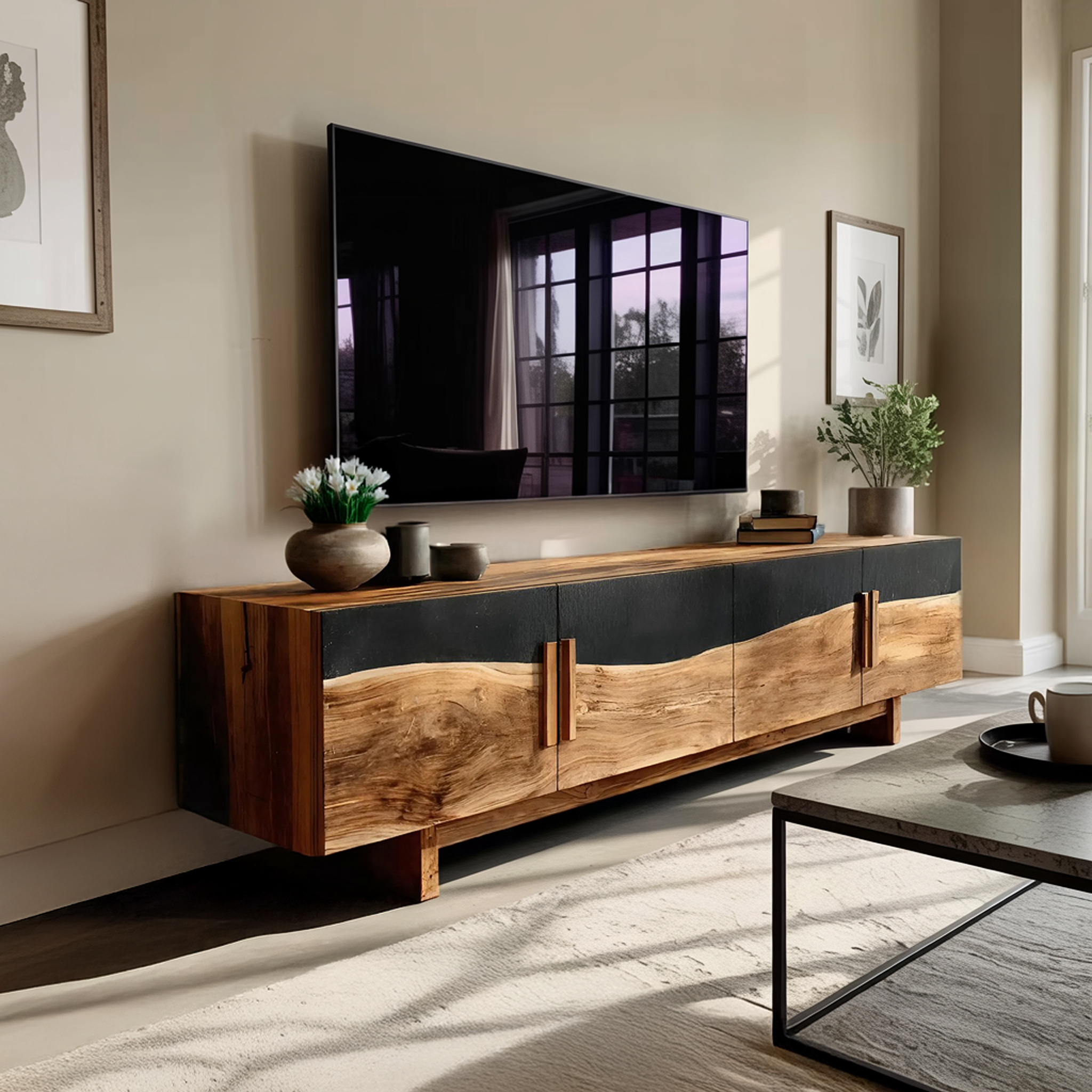 Mid Century Natural Wood Entertainment Unit For Decor SILDTTNTVC114