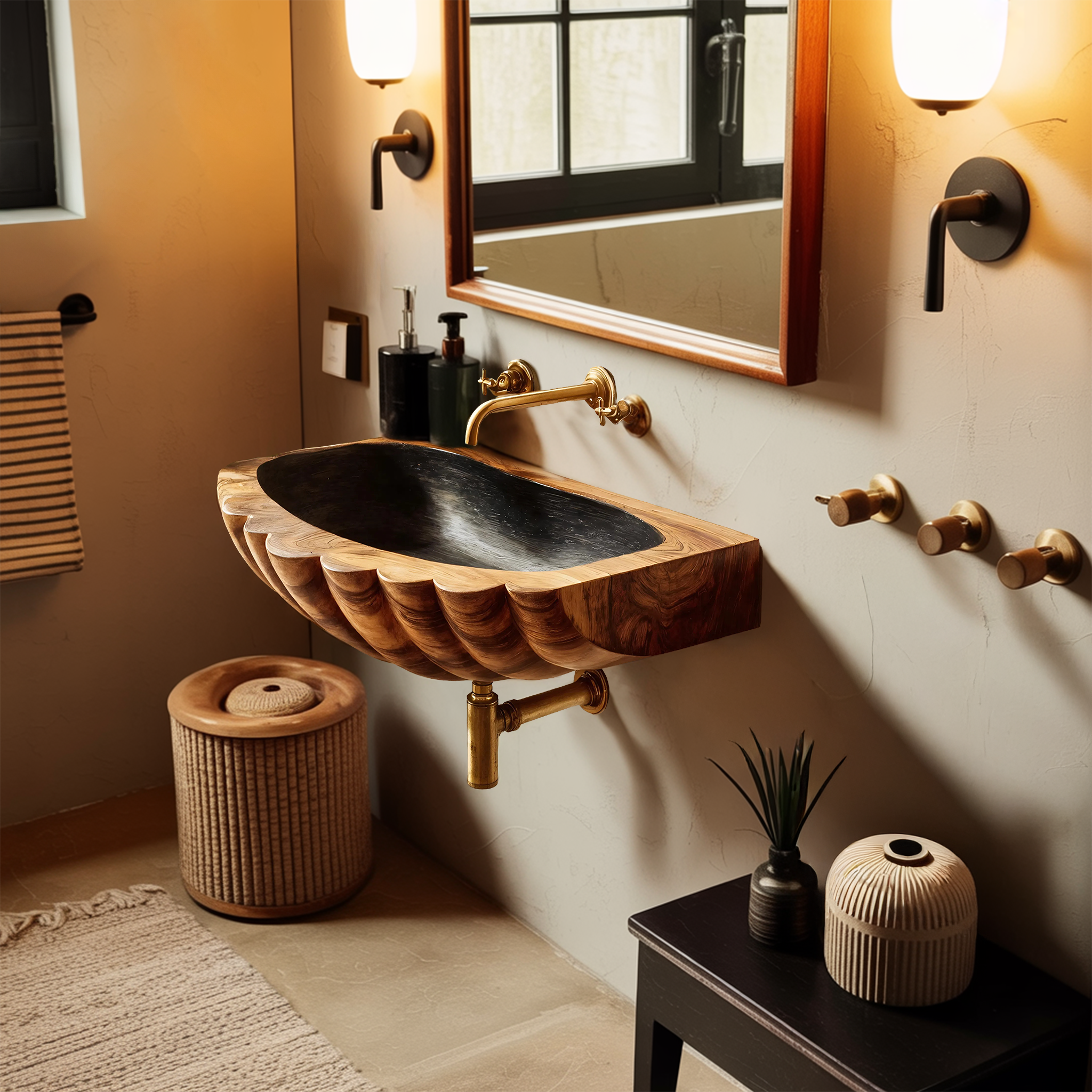 Farmhouse Wall Mounted Wooden Bathroom Sink For Rustic Bathroom Decor SILDTTNVS034