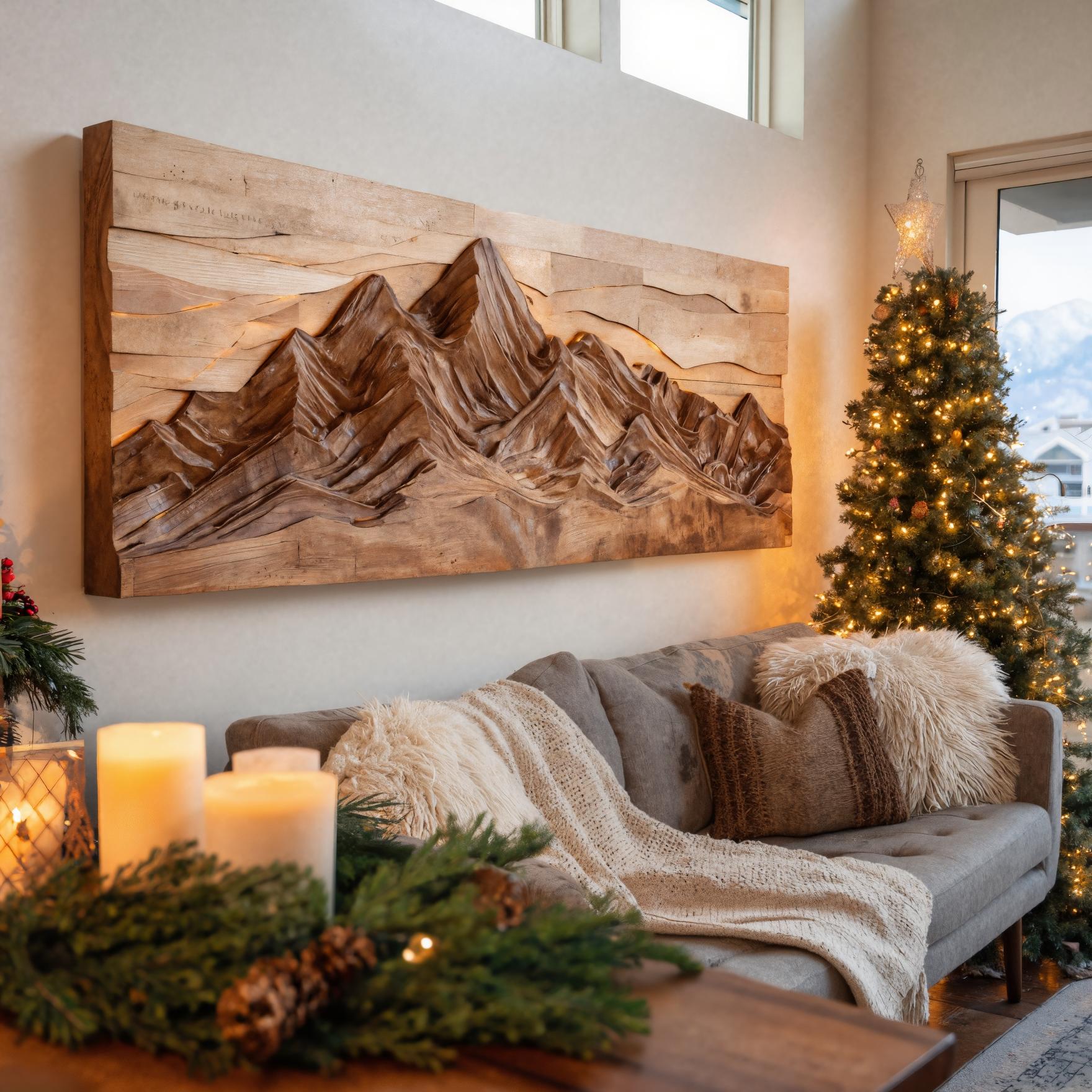 Mountain Wall Art With Layered Carved Design For Holiday Decor SITHHNCM001