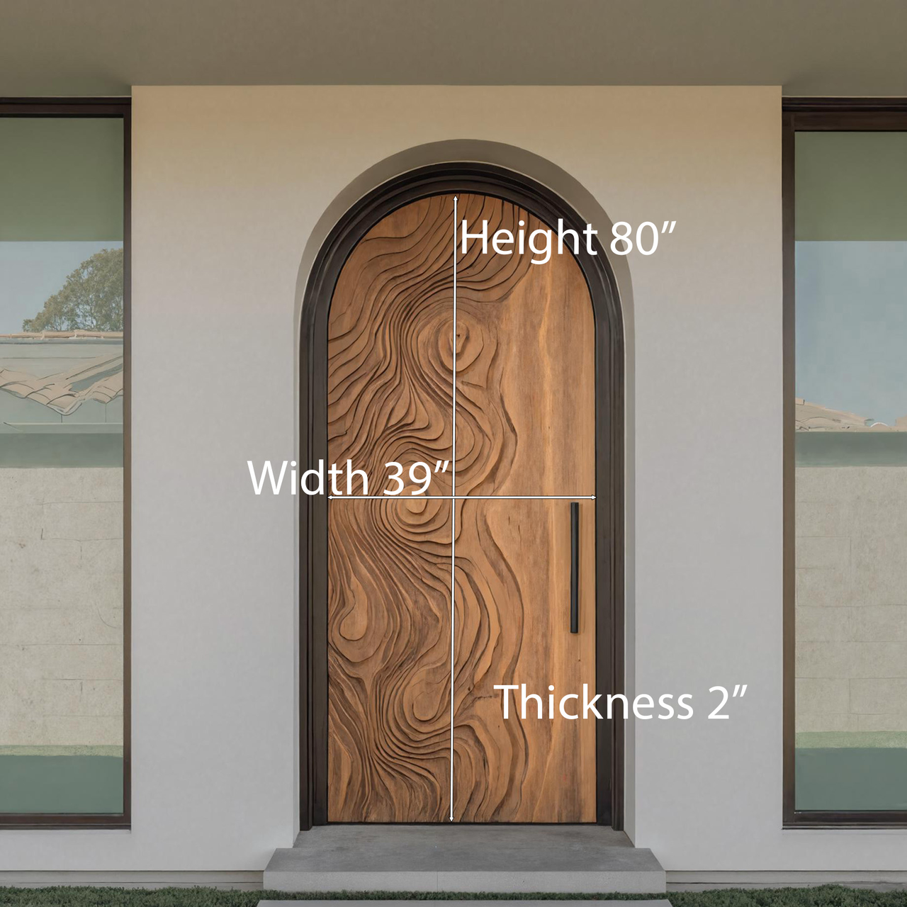 Sculptural Wood Front Door with Carved Grain Pattern For Entryway Foyer Or Modern Home SITHHNDOR011