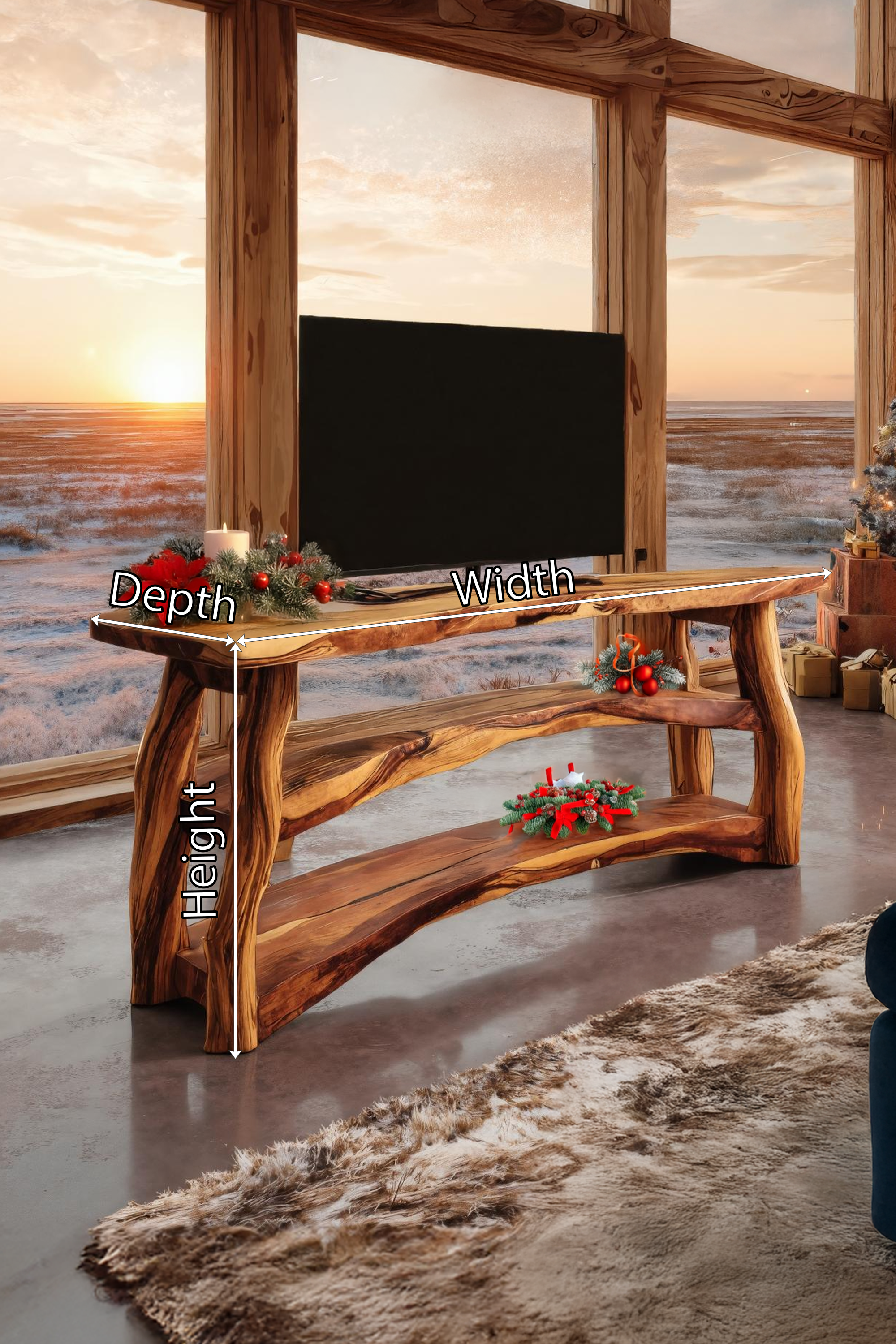 Handcrafted Wooden Live Edge TV Console For Holiday Interior SILDTTRCTV027