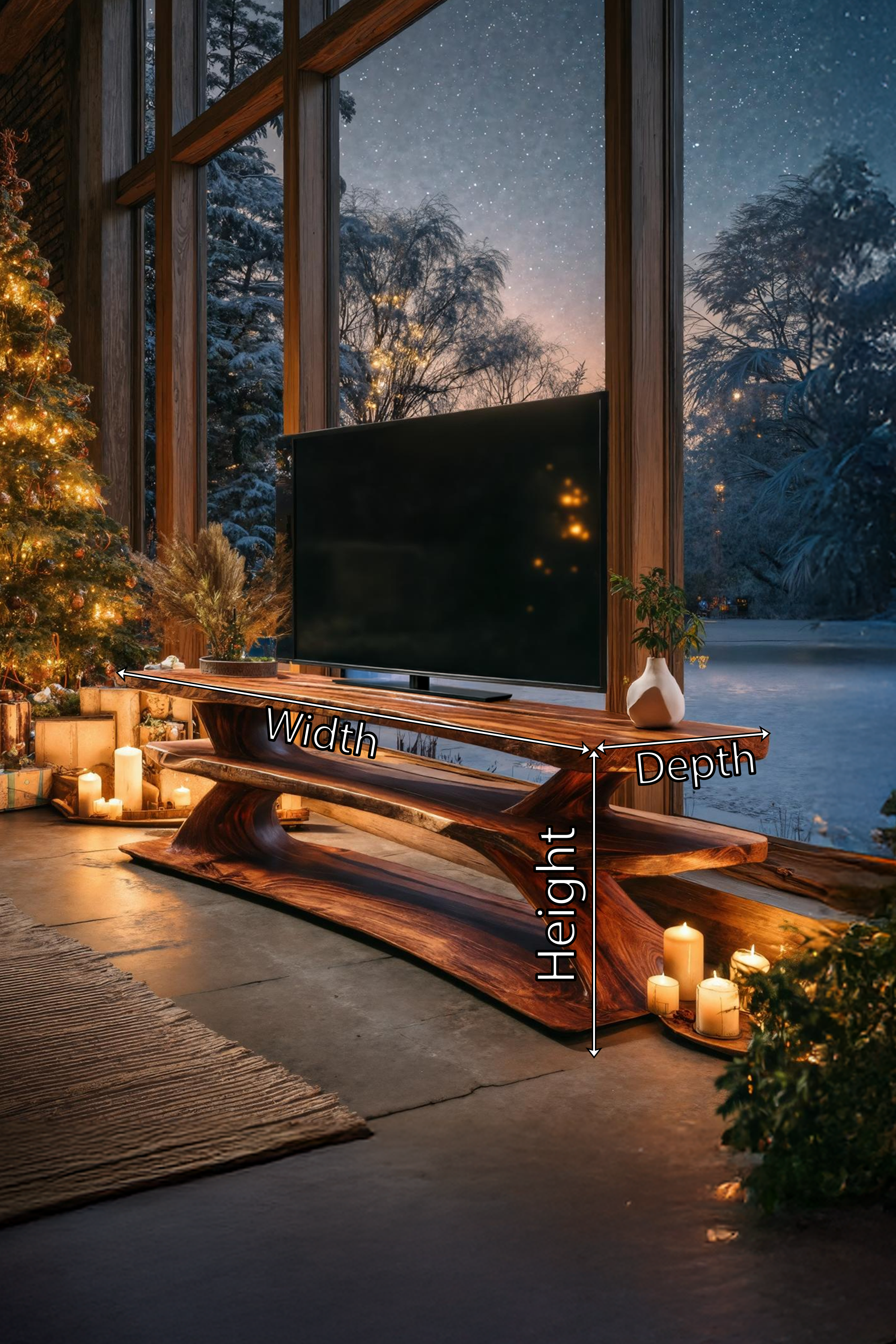 Mid Century Wooden Live Edge TV Console For Christmas Living Room SILDTTRCTV001