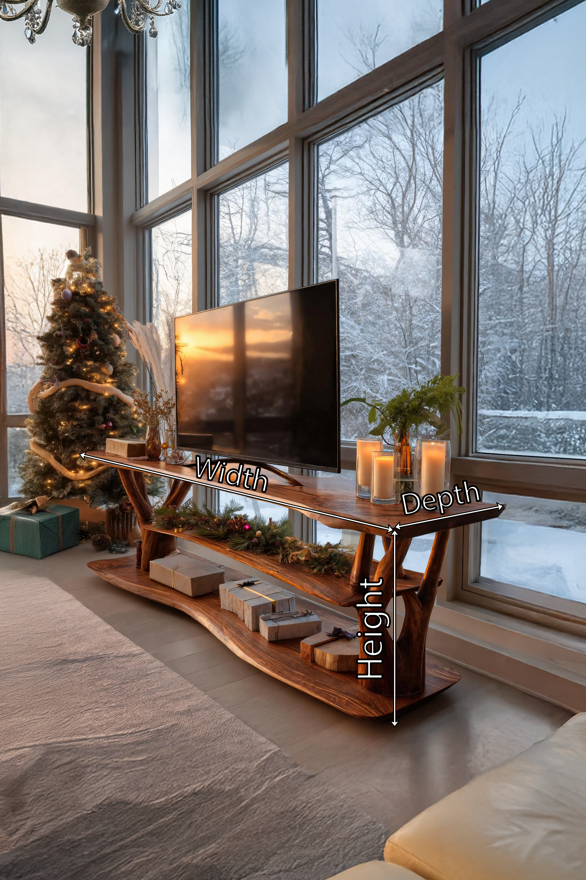 Handcrafted Live Edge Entryway TV Stand For Cozy Winter Home SILDTTRCTV011