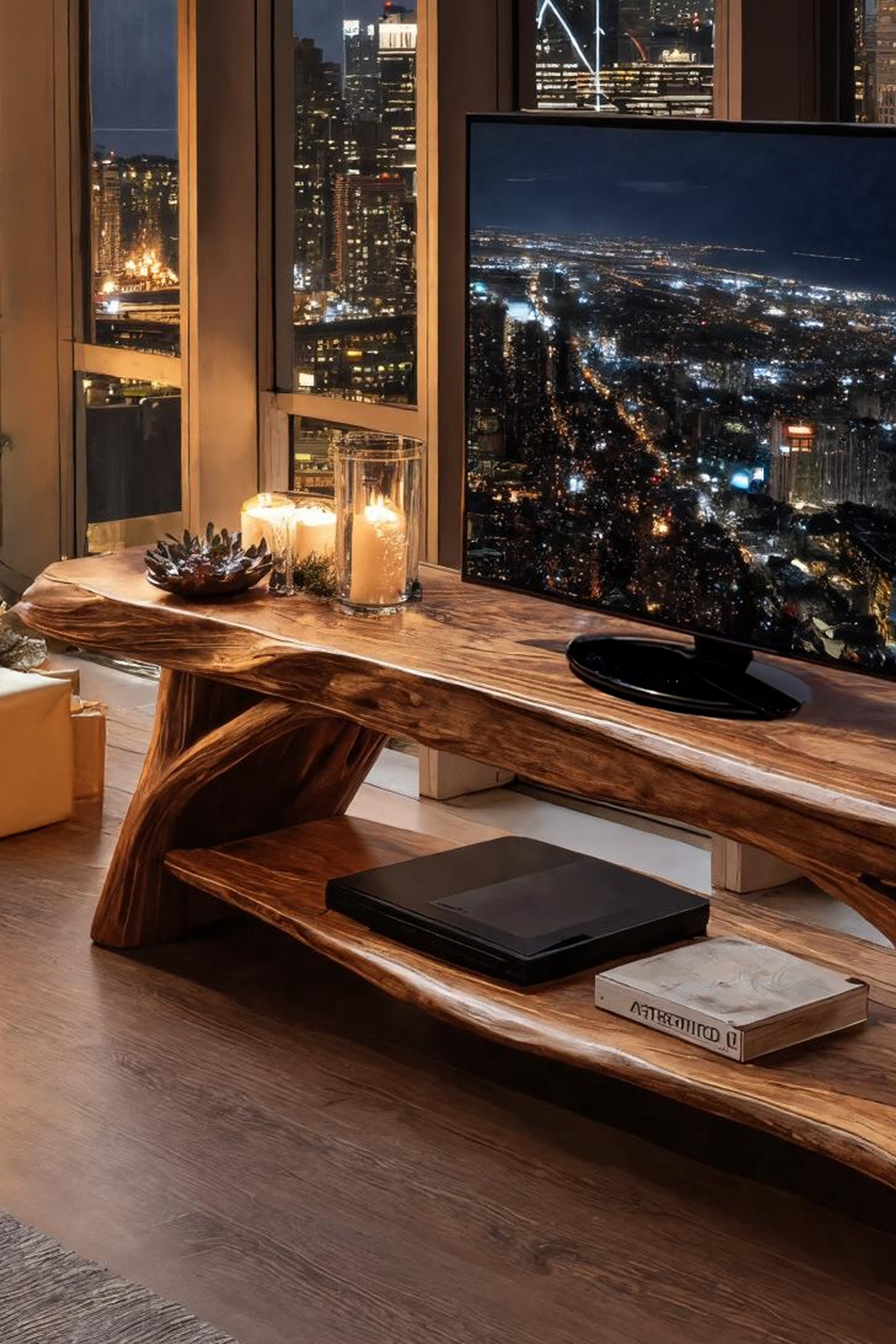 Modern Wooden Live Edge TV Console For Christmas Bedroom Design SILDTTRCTV032