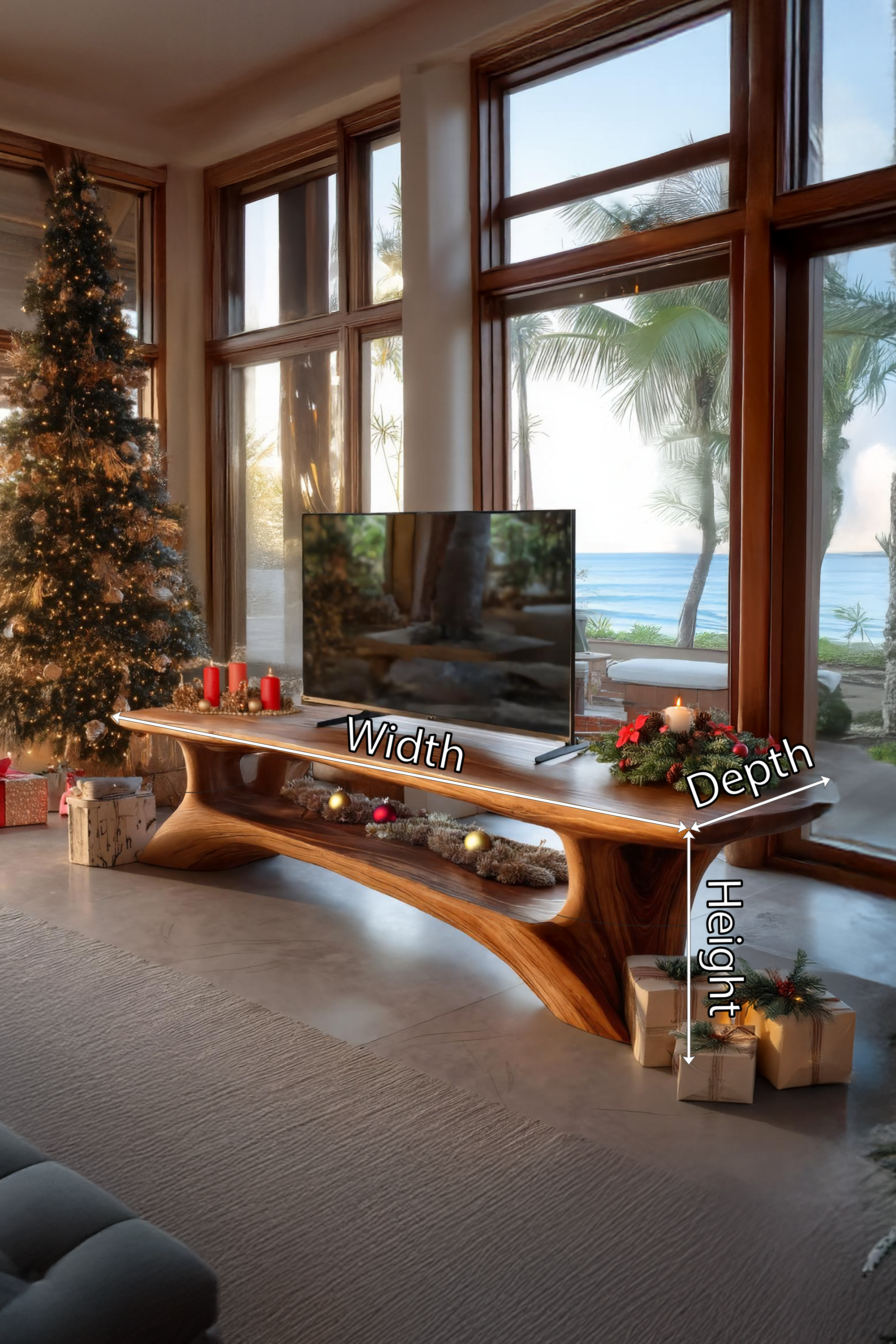 Mid Century Live Edge Entryway TV Stand For Christmas Home SILDTTRCTV017