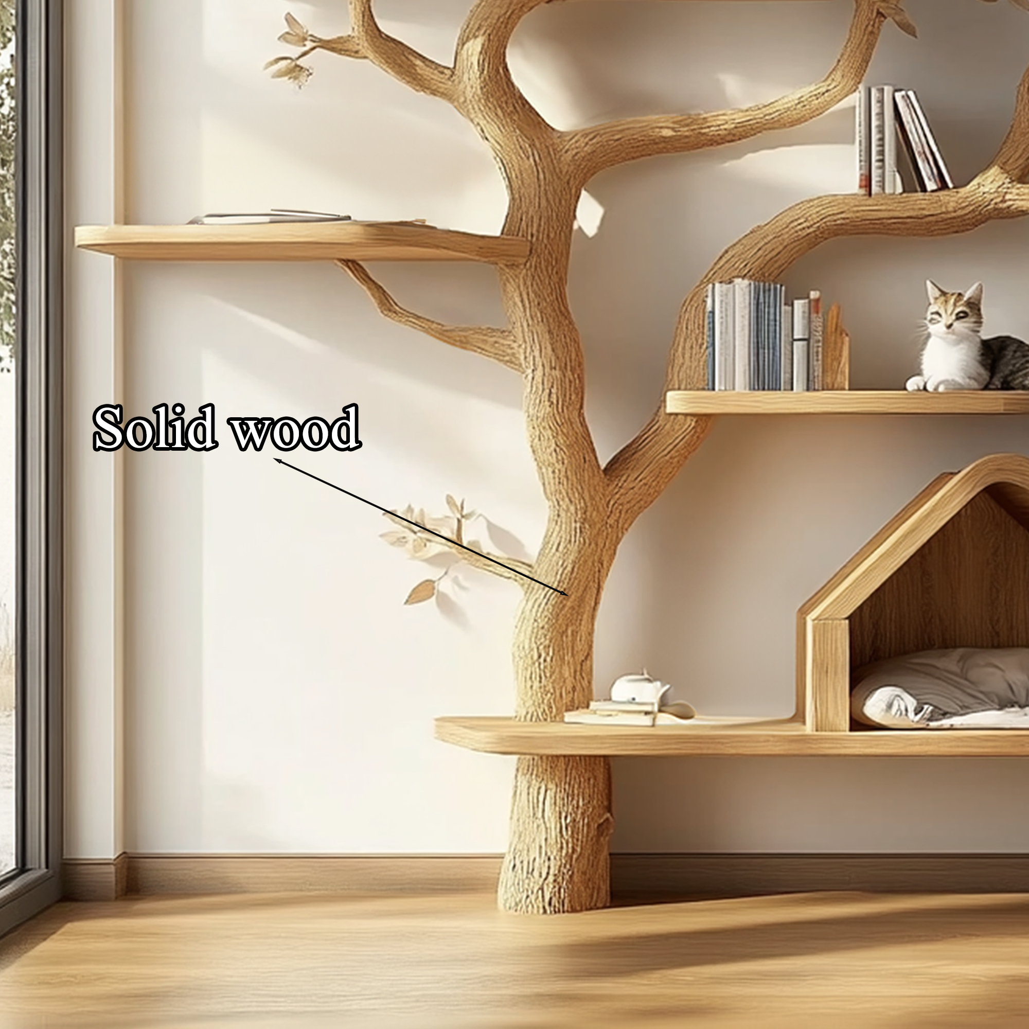 Pet House Cat Tree Natural Wood Cat Furniture Gift Cat Love SINLTT011