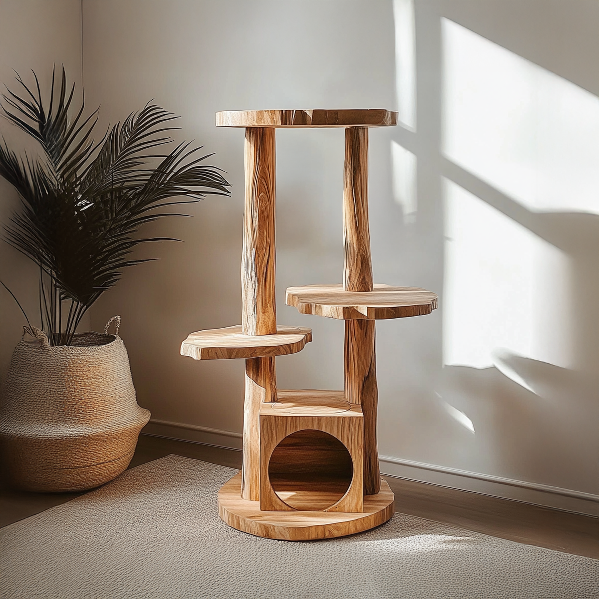 Cat Tree Custom Design Solid Wood Rustic Design Decor Living Room Gift SINLTT018