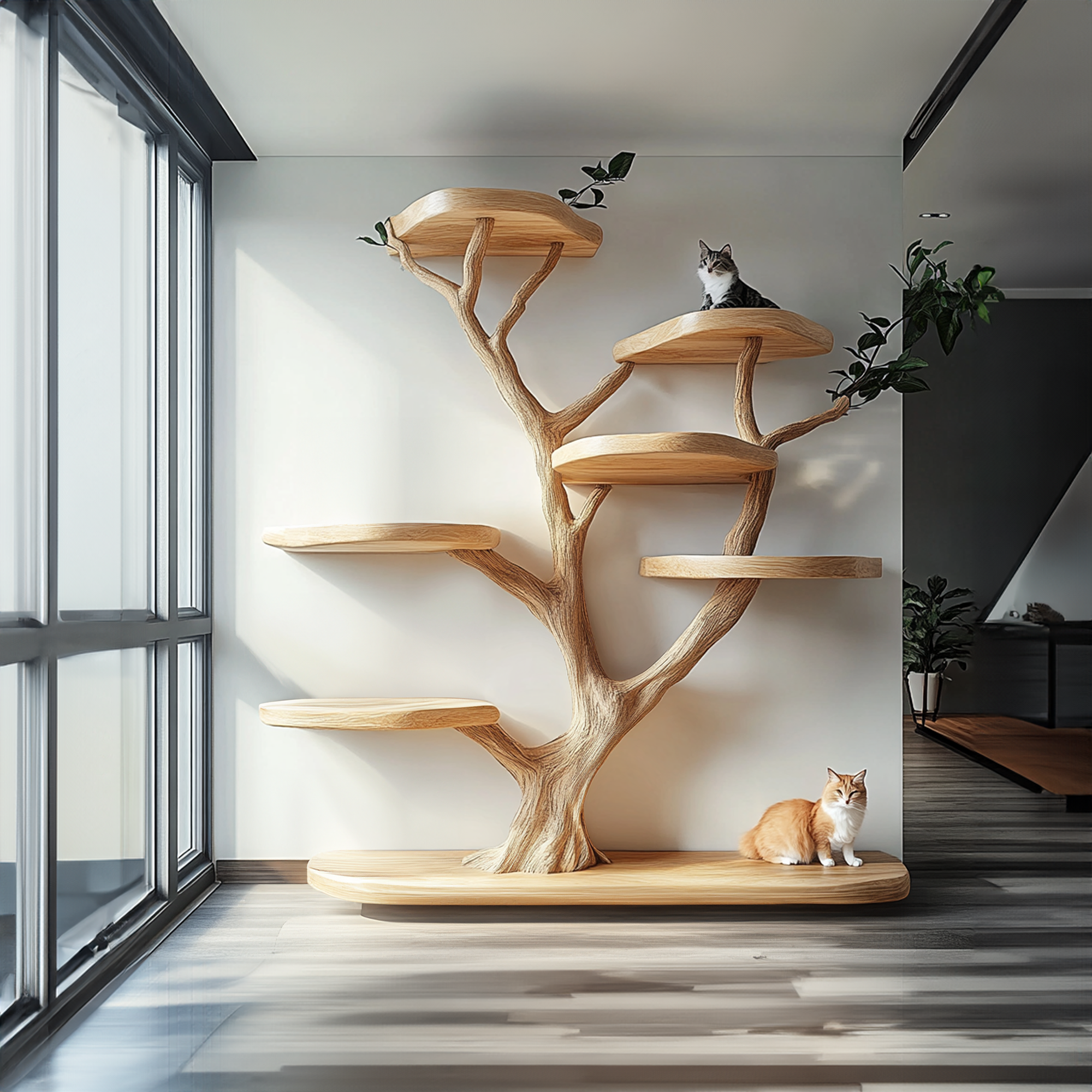 Rustic Cat Tree Natural Wood Cat Furniture Handmade Gift Cat SINLTT012